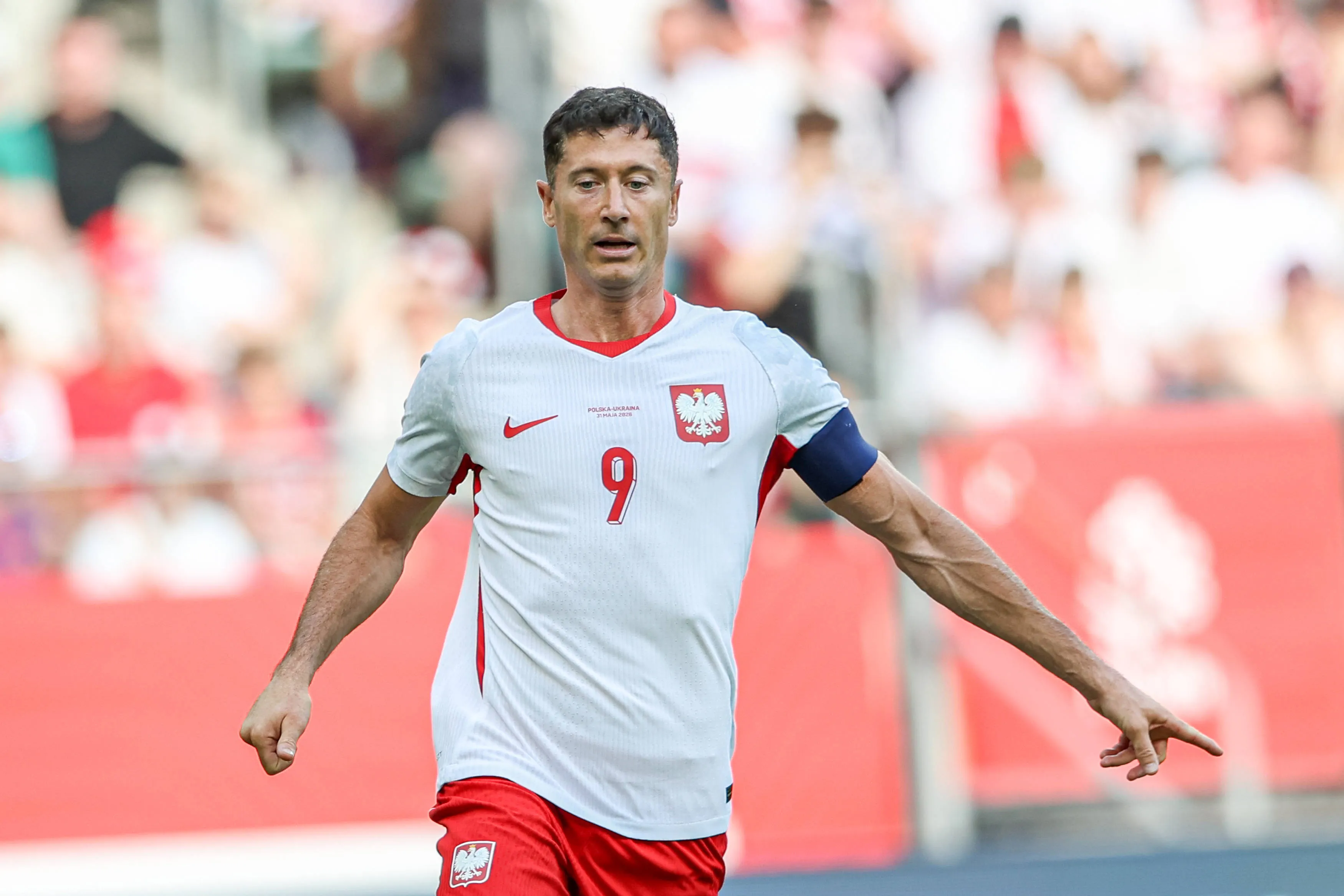 Robert Lewandowski of Poland during the friendly match against Ukraine