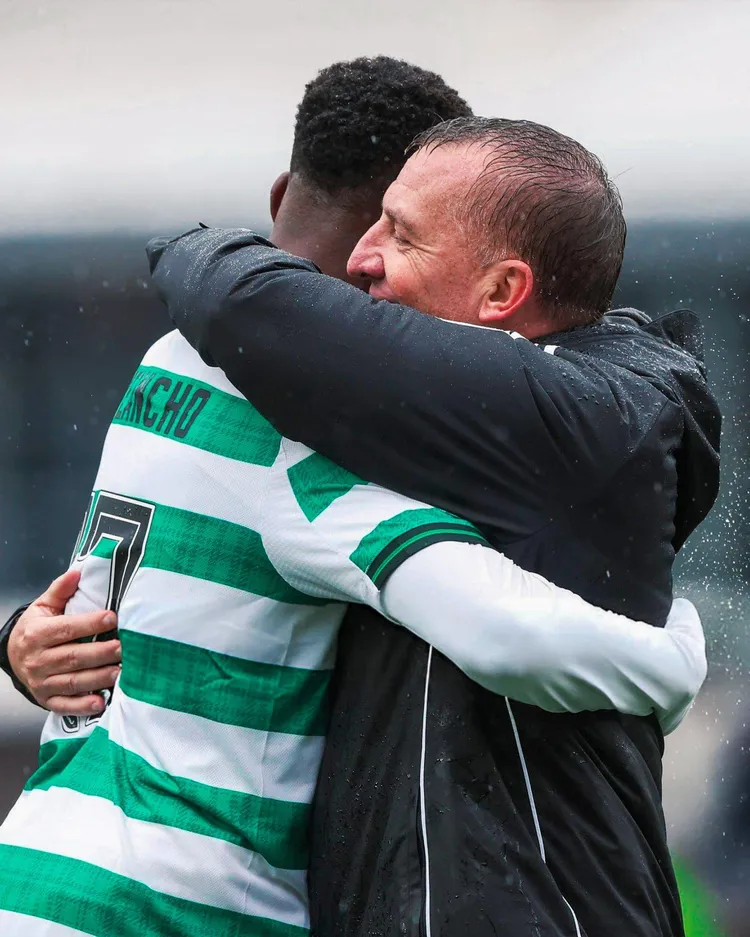 Celtic forward Kelechi Iheanacho and manager Brendan Rodgers