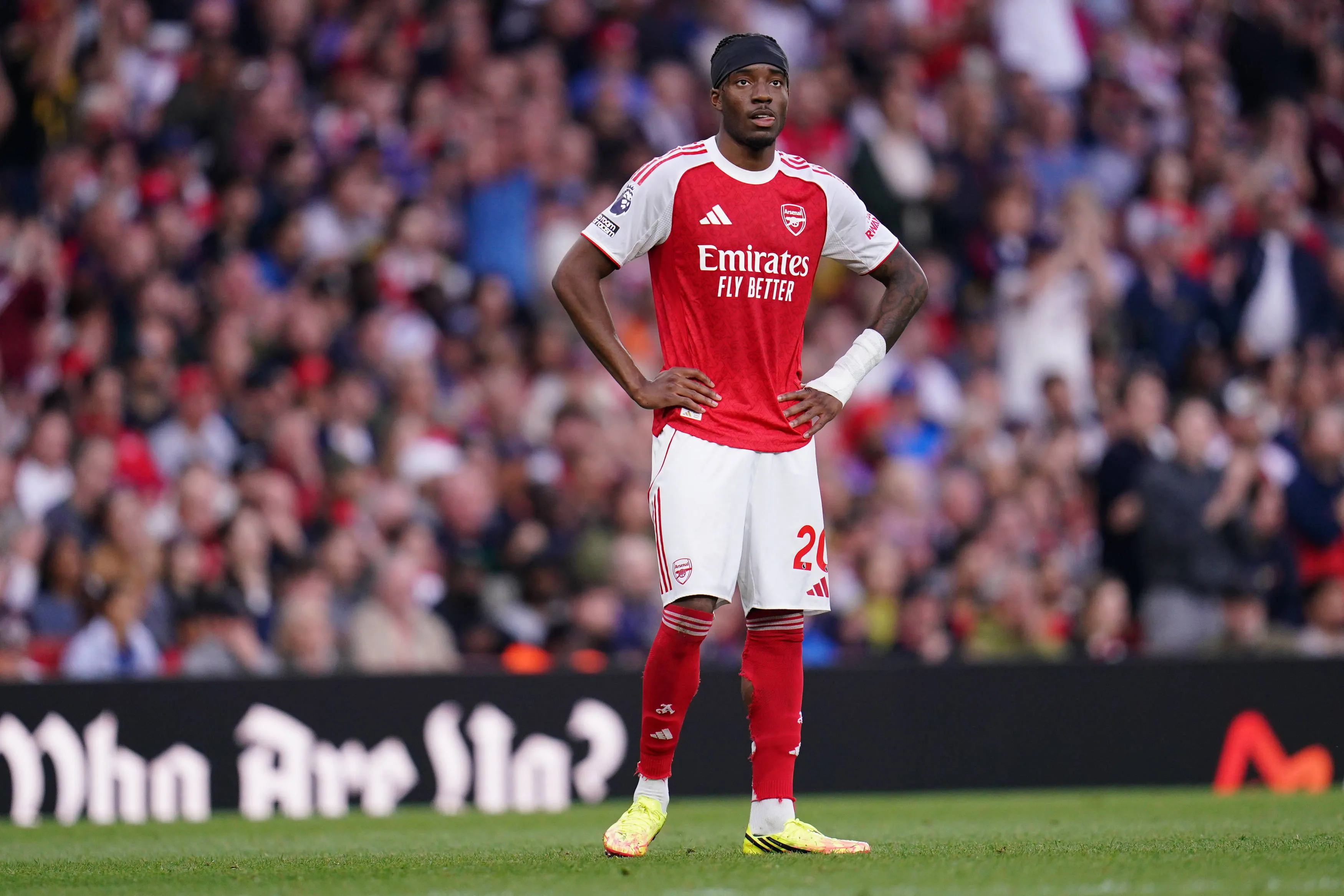 Noni Madueke of Arsenal during the Premier League match between Arsenal and Fulham at Emirates Stadium in London.