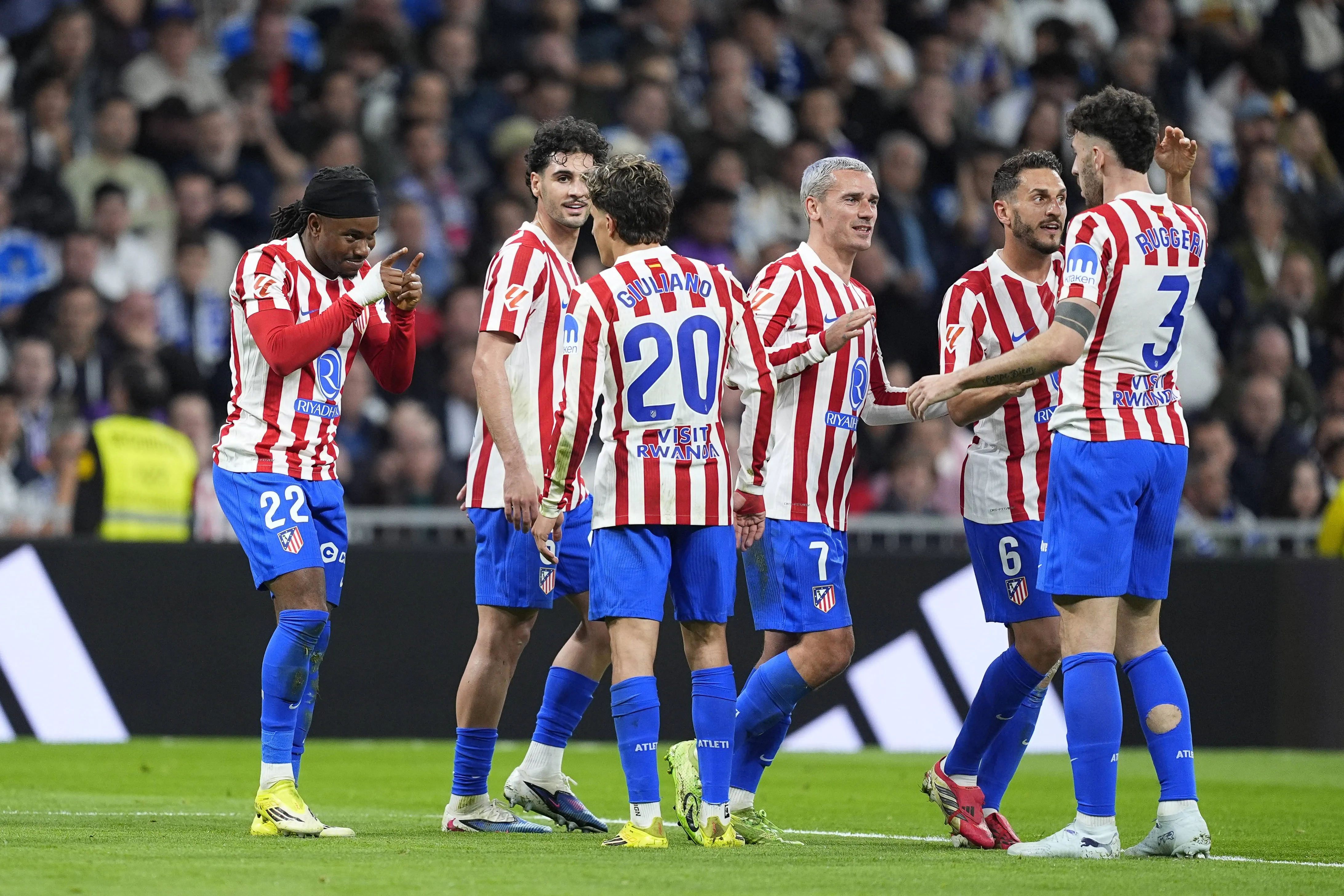 Ademola Lookman celebrates a goal during the Spanish League Real Madrid and Atletico de Madrid