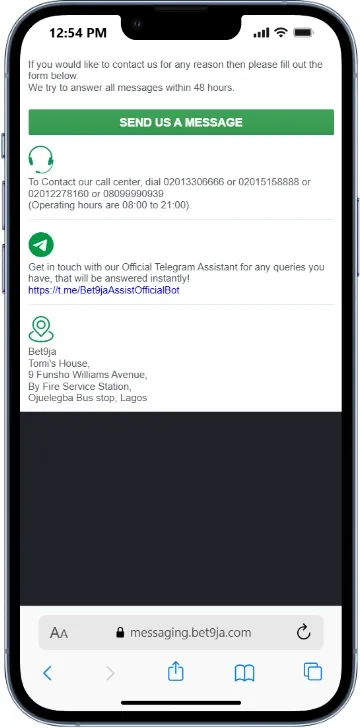 Bet9ja customer support channels