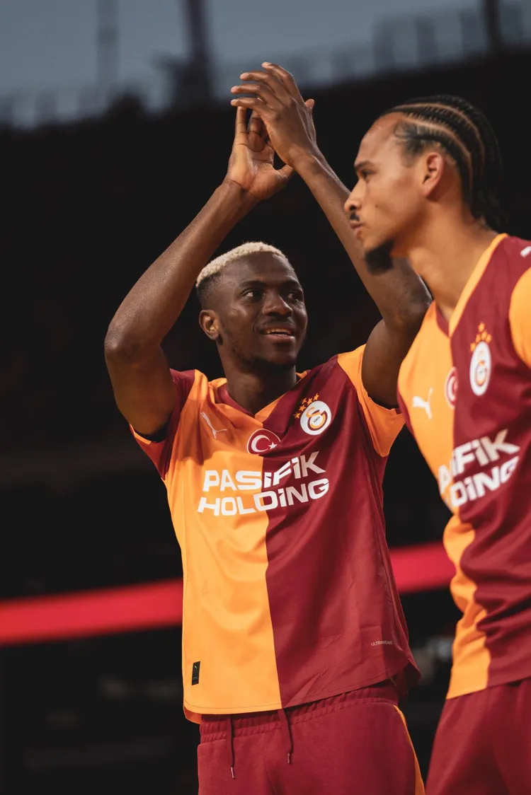 Victor Osimhen and Leroy Sane at the Galatasaray unveiling.