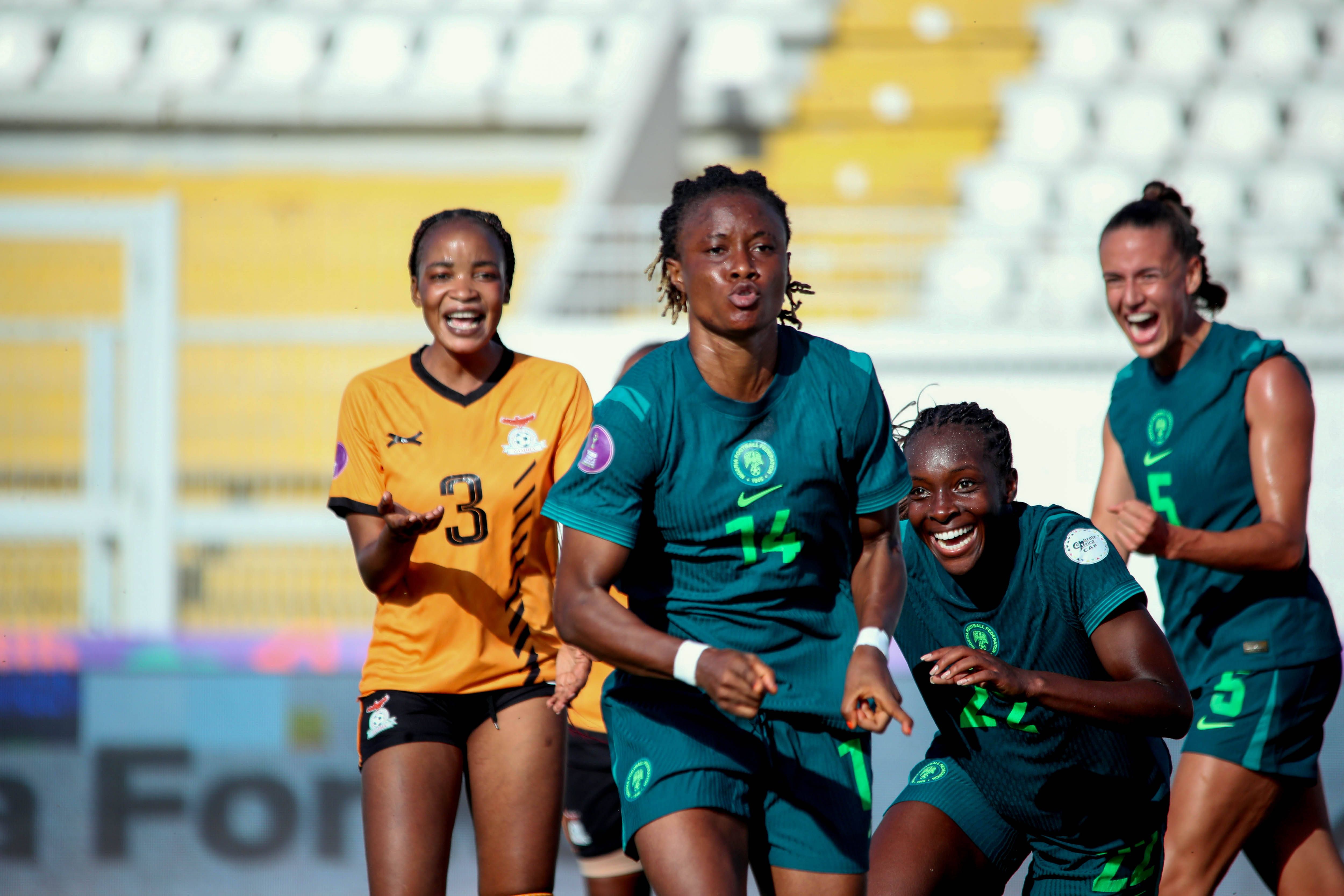 Oluwatosin Demehin celebrates her goal against Zambia at WAFCON 2024