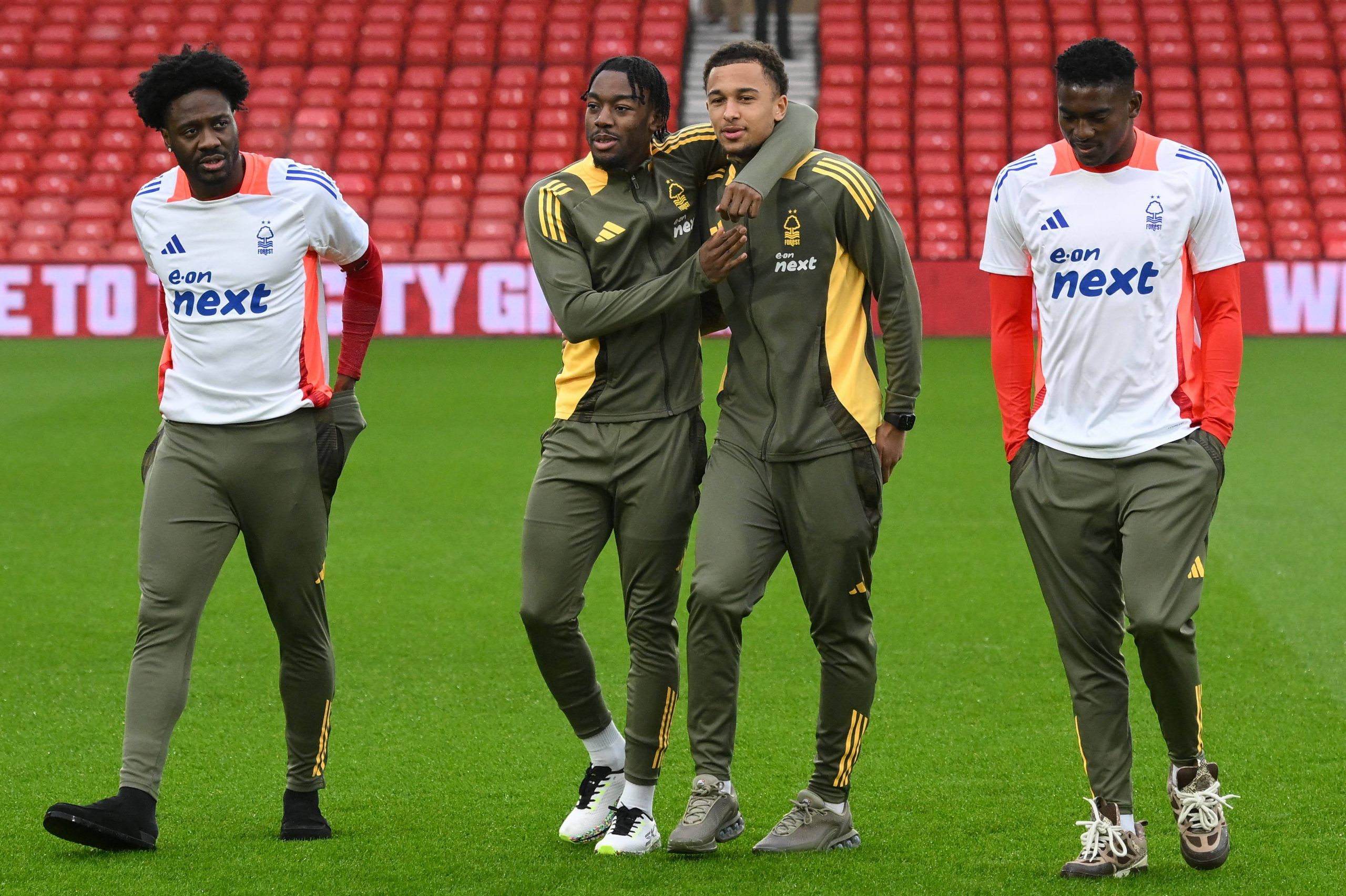 Ola Aina of Nottingham Forest, Anthony Elanga of Nottingham Forest, Eric da Silva Moreira of Nottingham Forest, and Taiwo Awoniyi