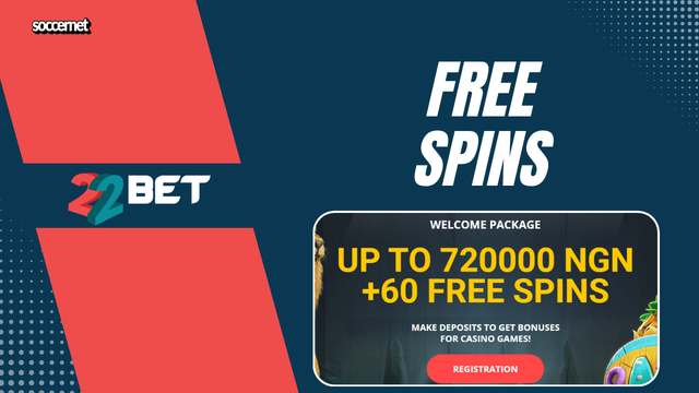 Banner showing details of 22Bet's welcome offer with free spins.