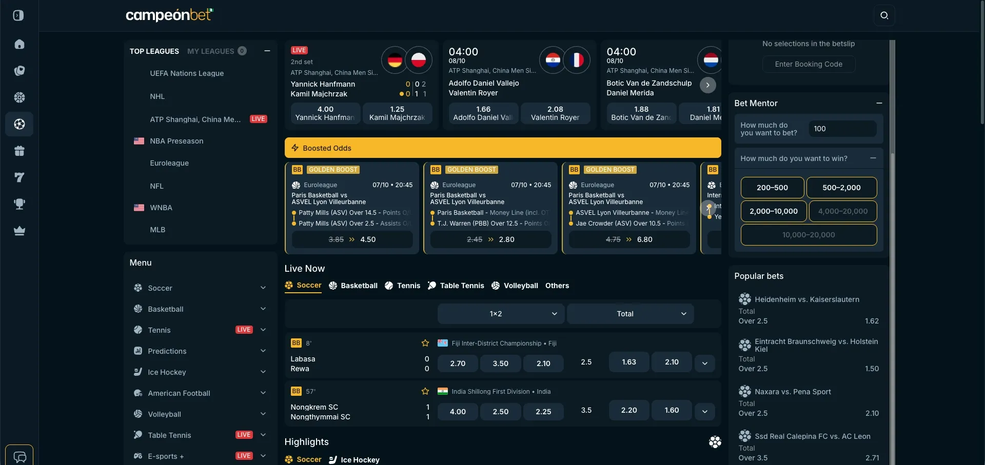 Campeonbet Bet Mentor feature