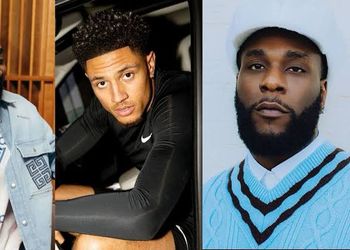 Star boys link-up: Chelsea Legend Didier Drogba poses shot with Afrobeats stars Wizkid and Burna Boy