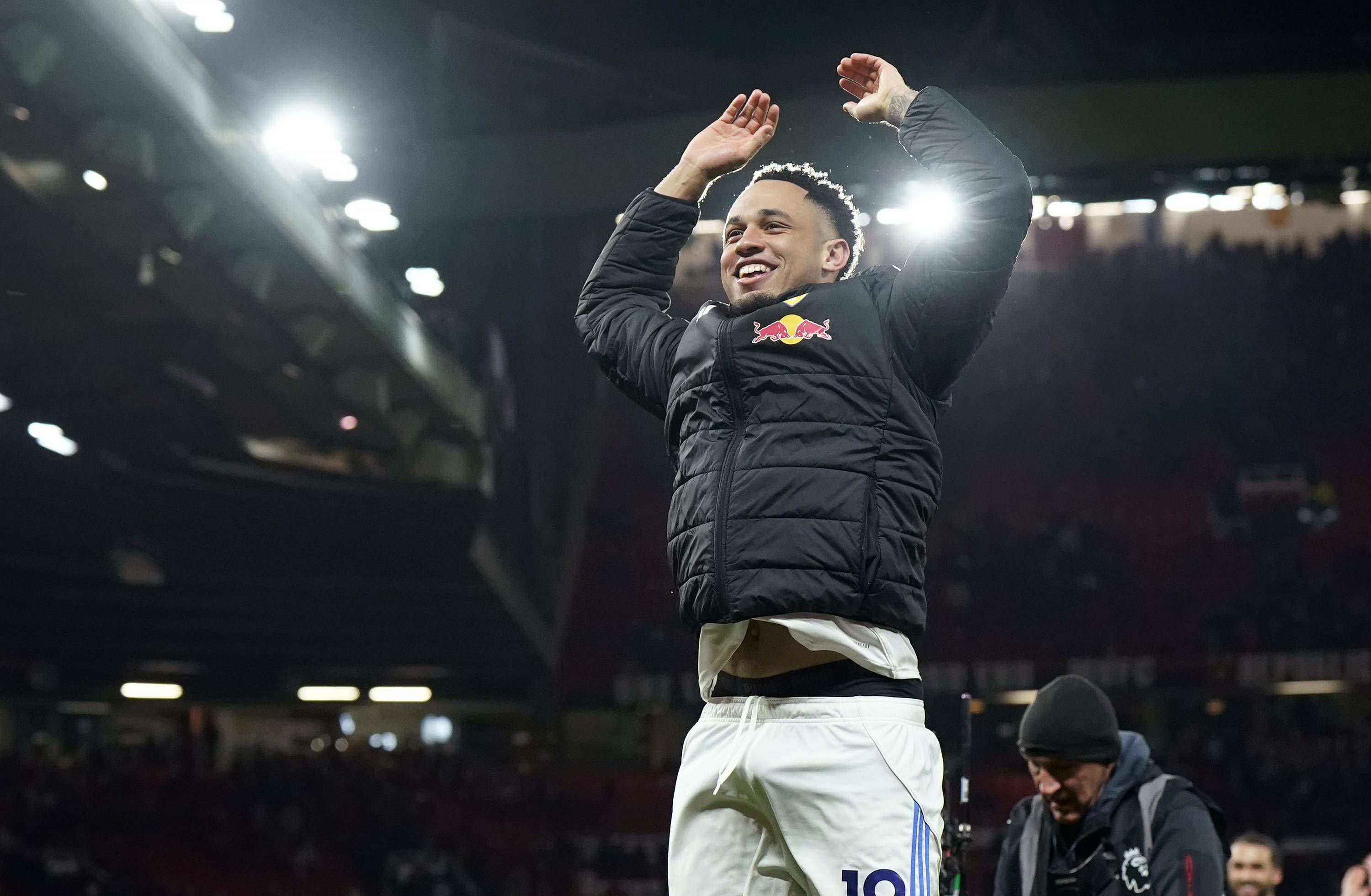 Noah Okafor of Leeds United celebrates against Manchester United