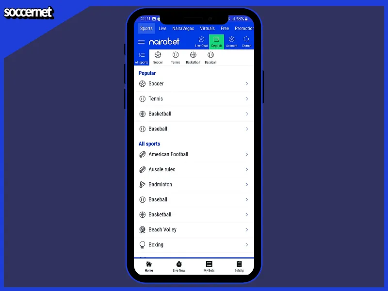 Sports betting options on nairabet nigeria