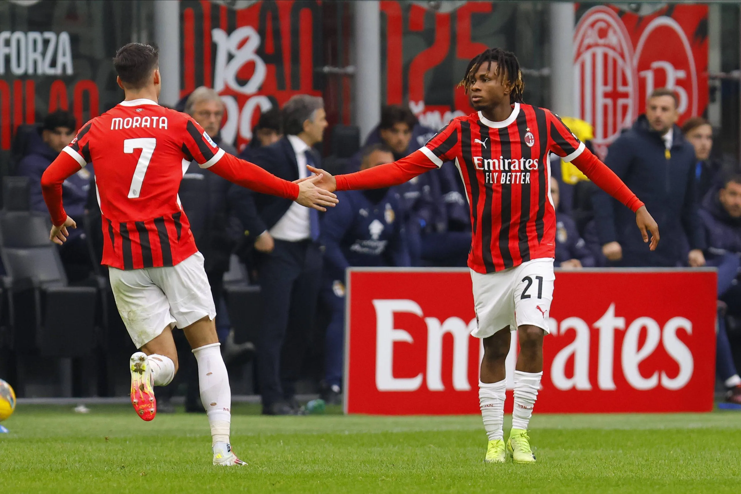 Alvaro Morata and Samuel Chukwueze AC Milan (Photo credit: Imago)
