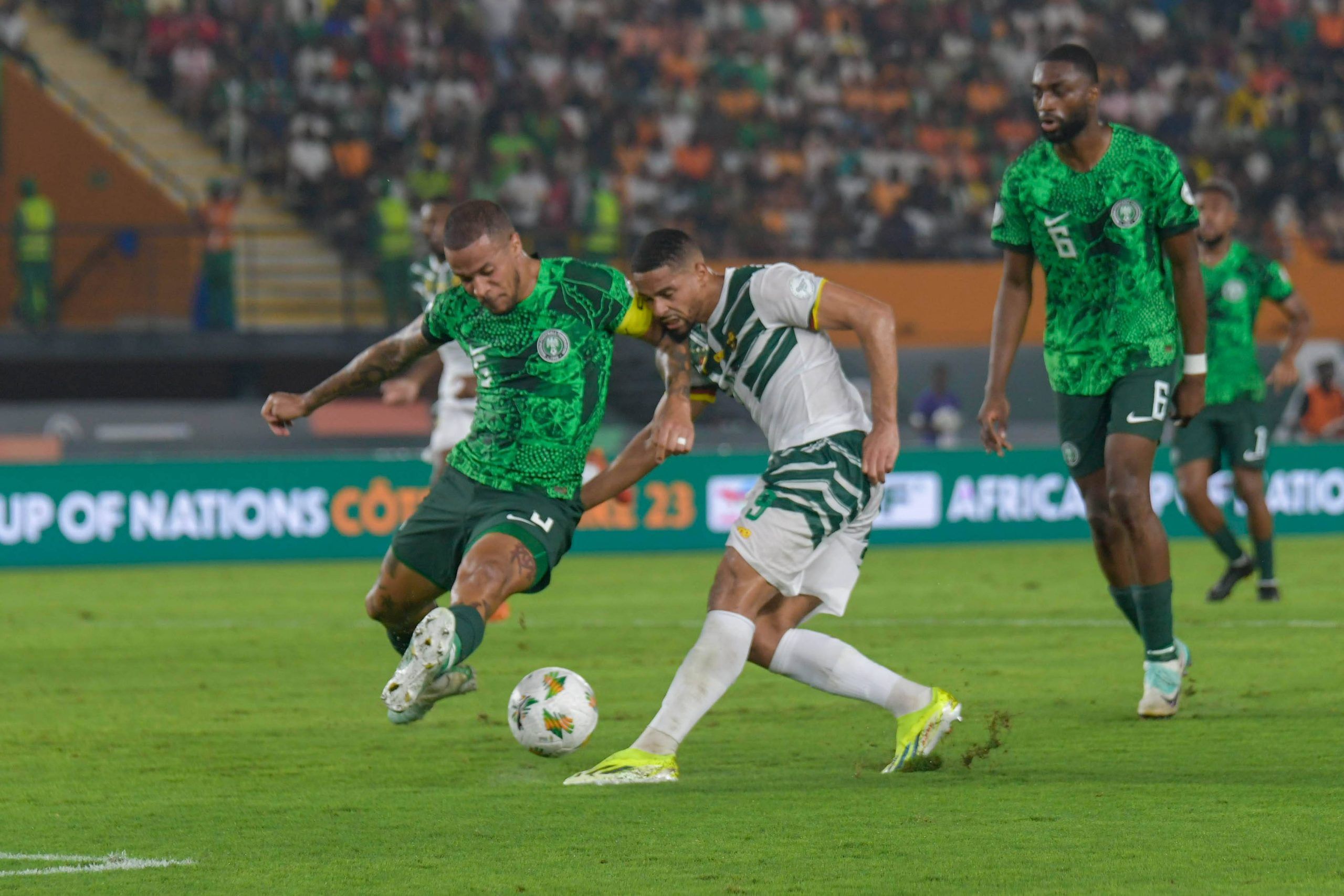 William Troost Ekong and Frank Magri during the Afcon 2023 match between Nigeria and Cameroon