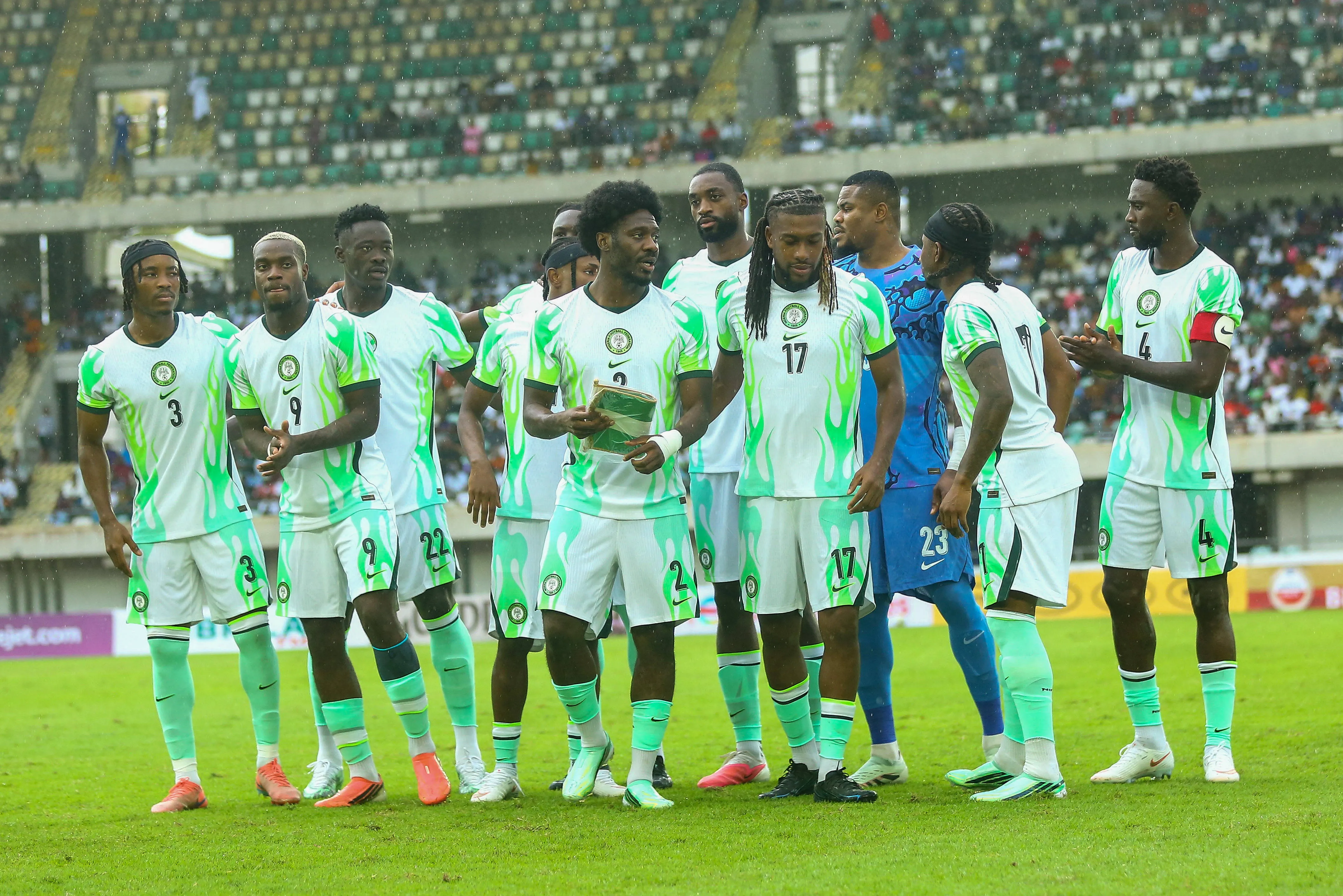 Ola Aina, Alex Iwobi, Ademola Lookman, Wilfred Ndidi, George Ilenikhena, Onyemaechi Bruno, Stanley Nwabali, Nigeria during the PAMOJA 2027 Africa Cup of Nations AFCON qualifier match between Nigeria and Madagascar at Godswill Akpabio Stadium on September 25, 2026 in Uyo, Nigeria