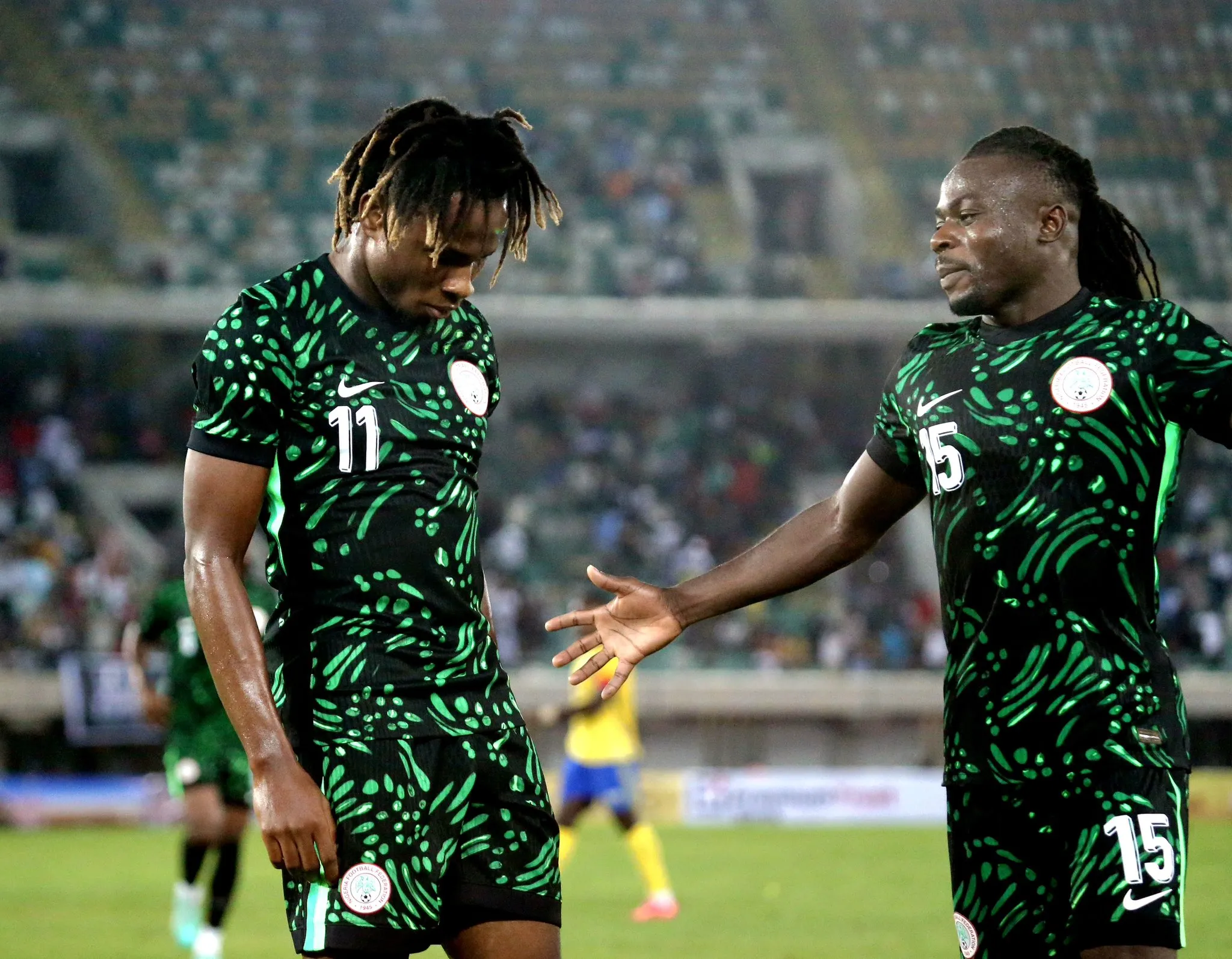 Samuel Chukwueze celebrates vs Rwanda