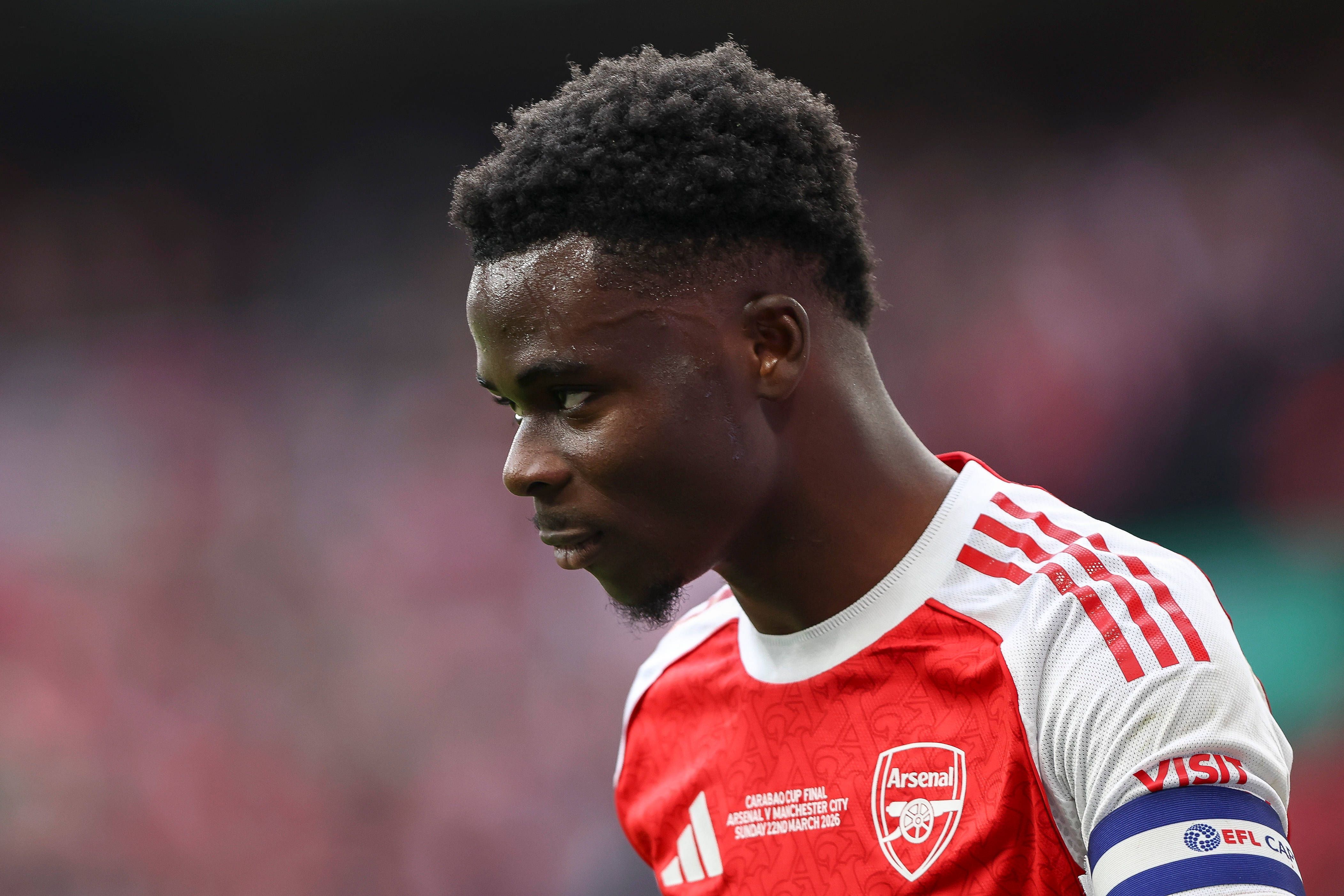 Bukayo Saka of Arsenal during the Carabao Cup Final match at Wembley
