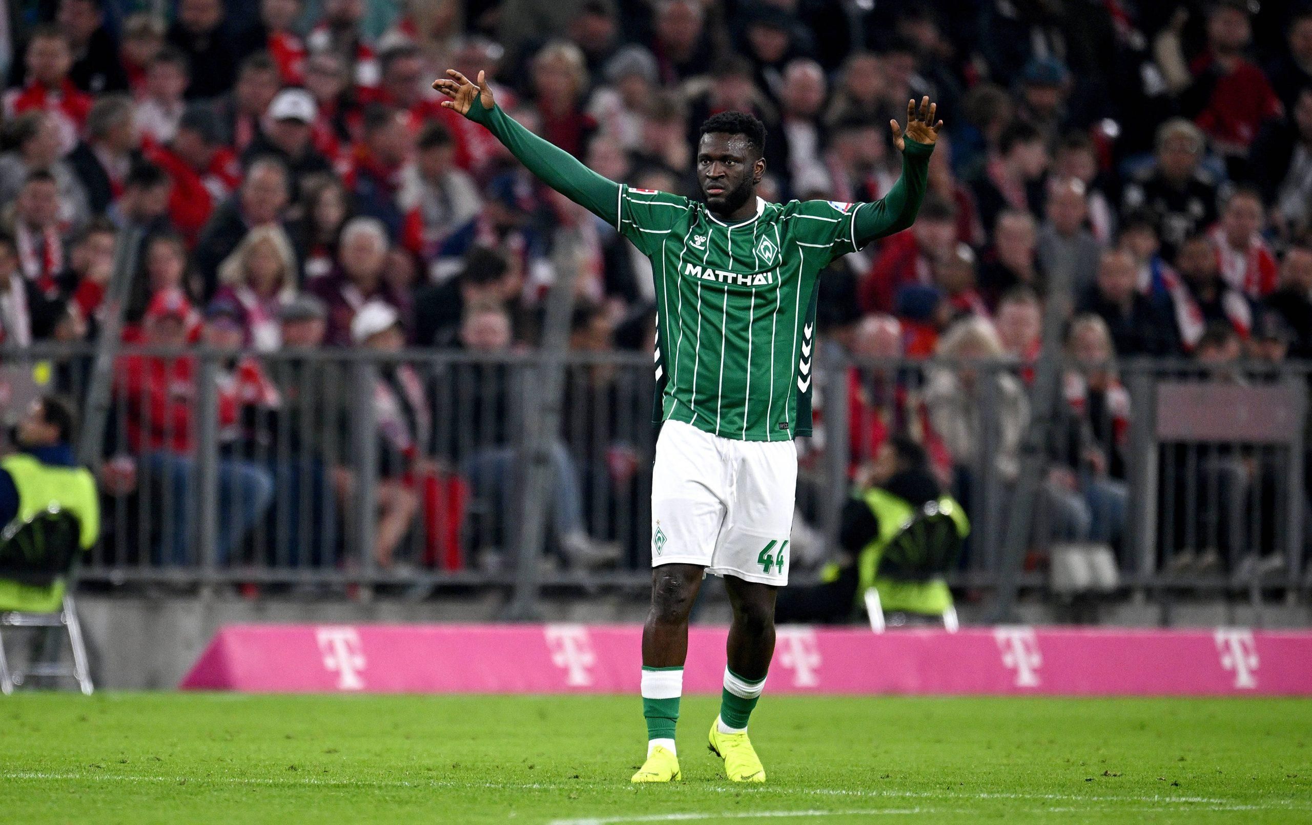 Victor Boniface in SV Werder Bremen Bundesliga game against Bayern Munich