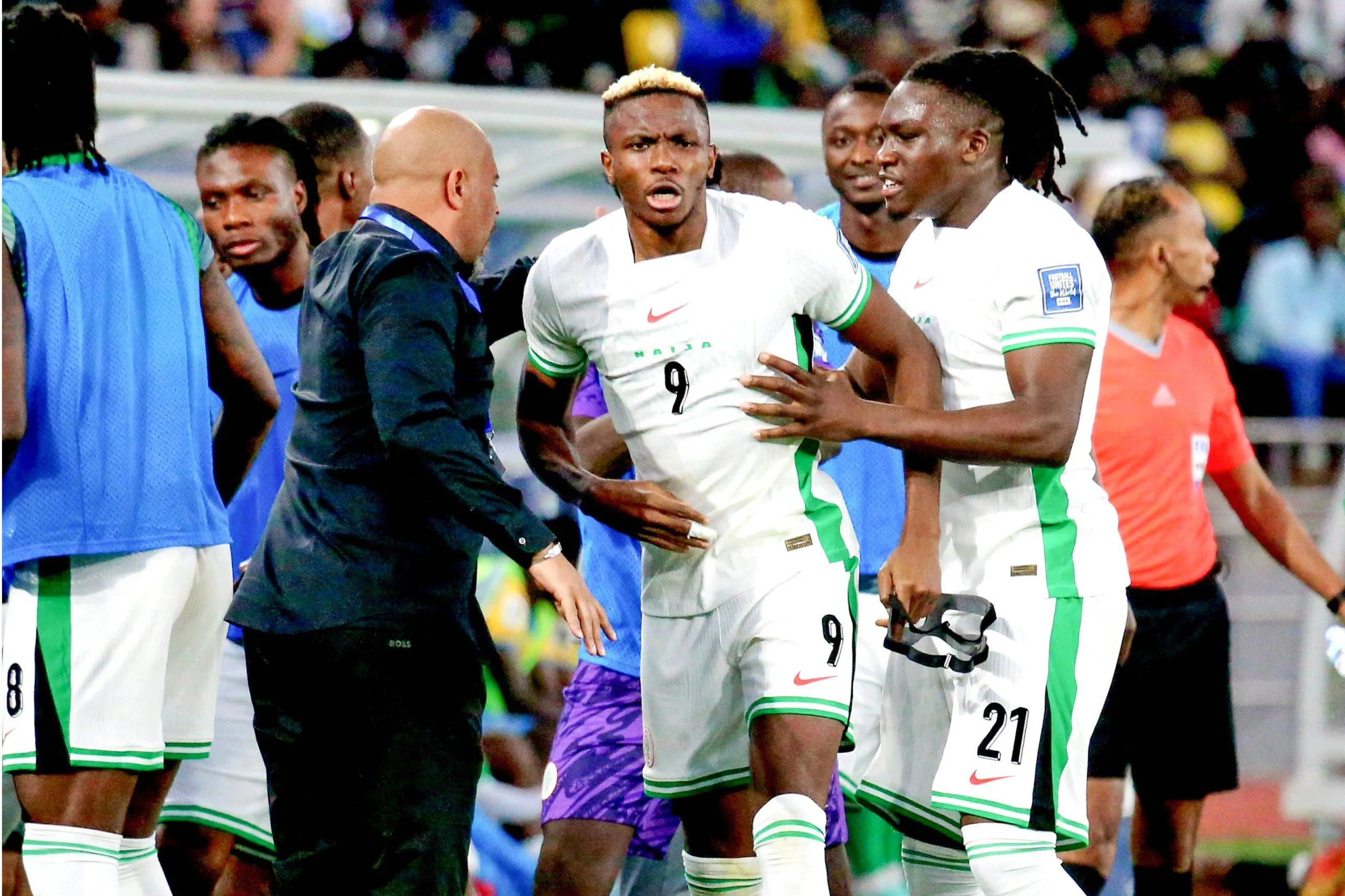 Nigeria Super Eagles striker Victor Osimhen and coach Eric Chelle. Photo by IMAGO 