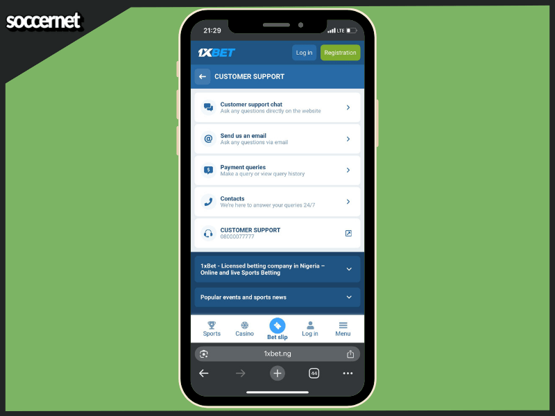 1xbet nigeria customer support contact details