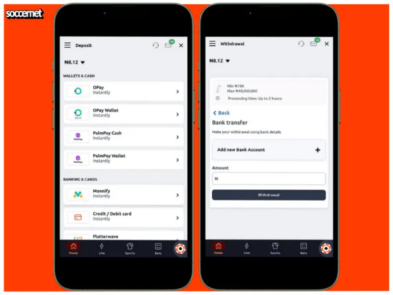 Betano mobile app deposit and withdrawal options.