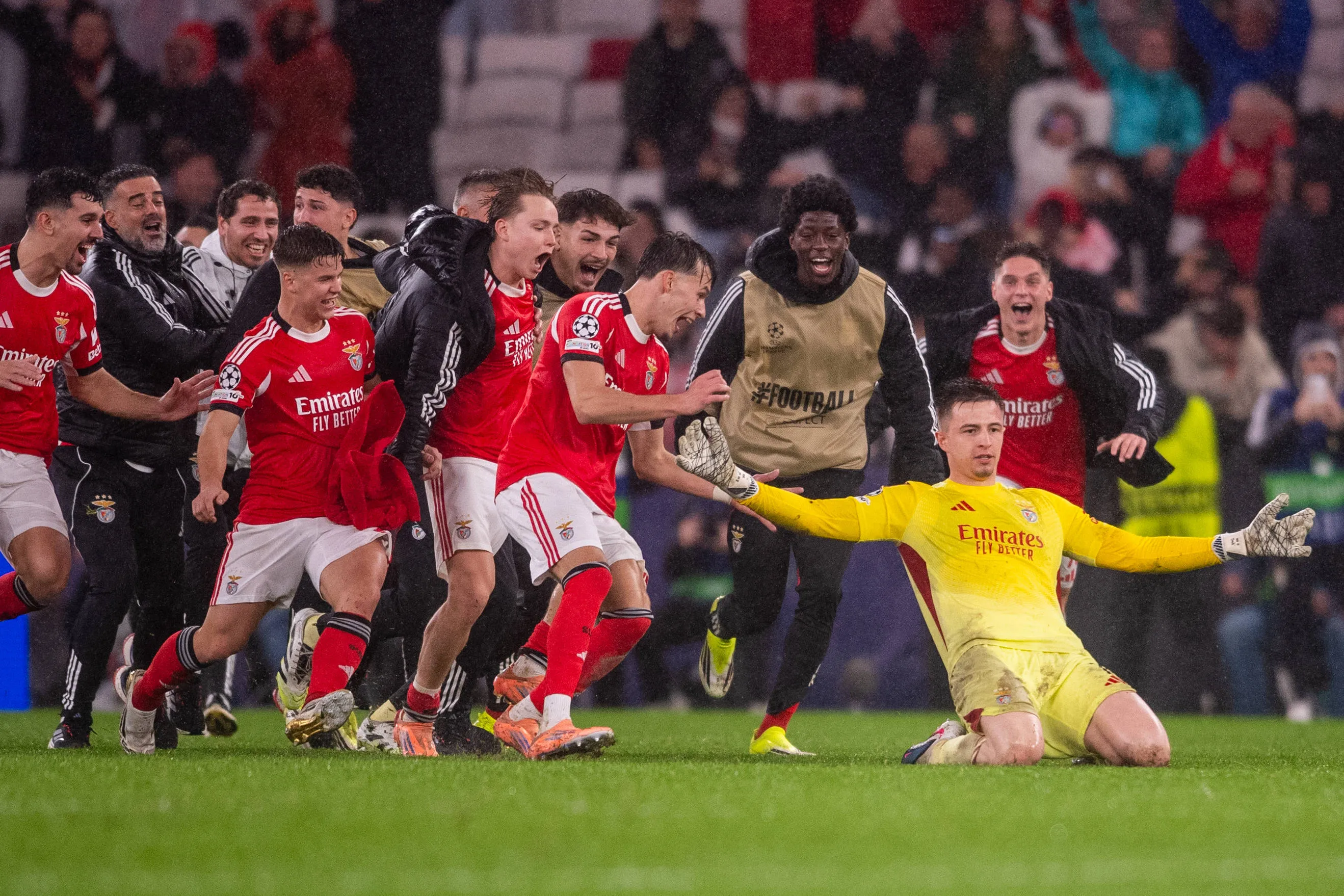  Anatoliy Trubin from SL Benfica celebrates his goal during the UEFA Champions League 2025/26 MD8 match between SL Benfica and Real Madrid