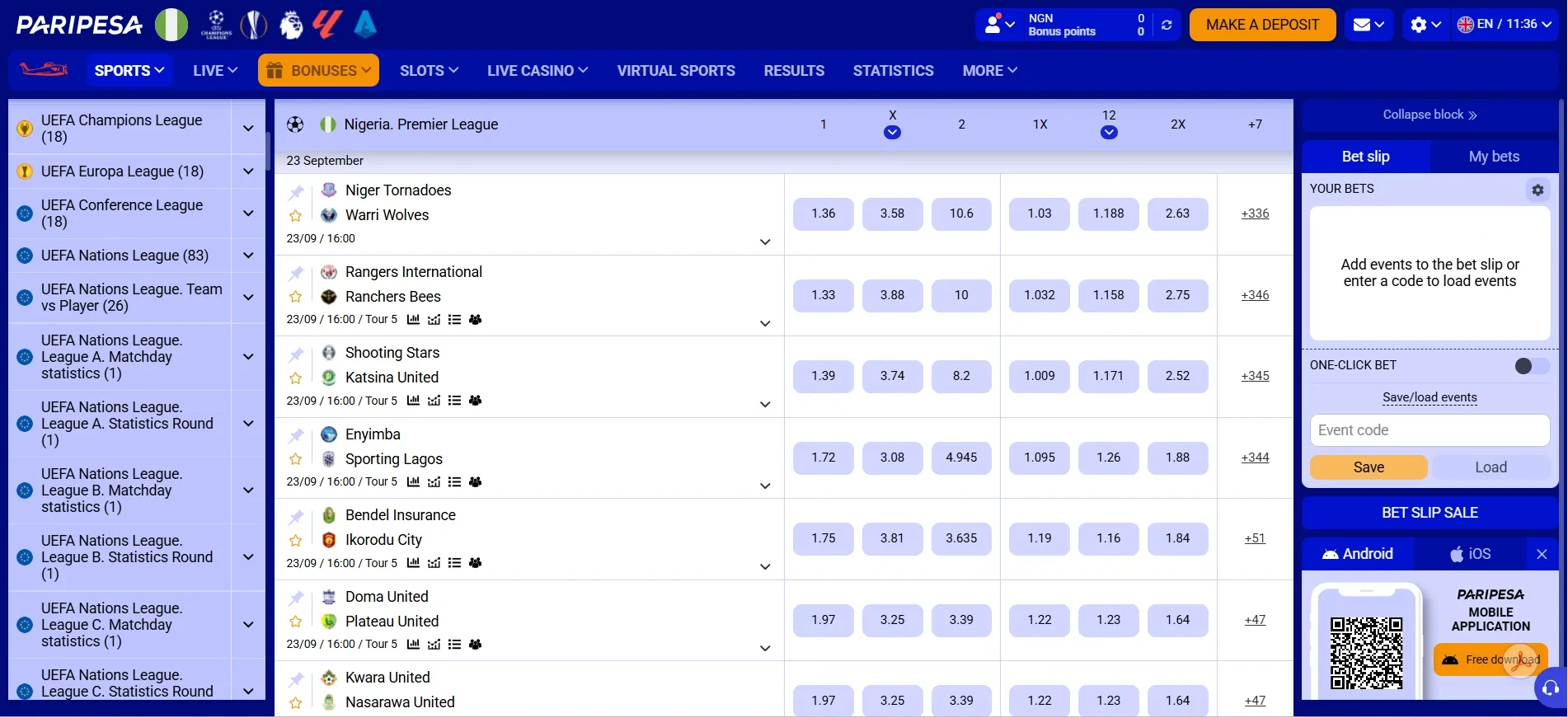 NPFL fixtures and betting markets on PariPesa Nigeria