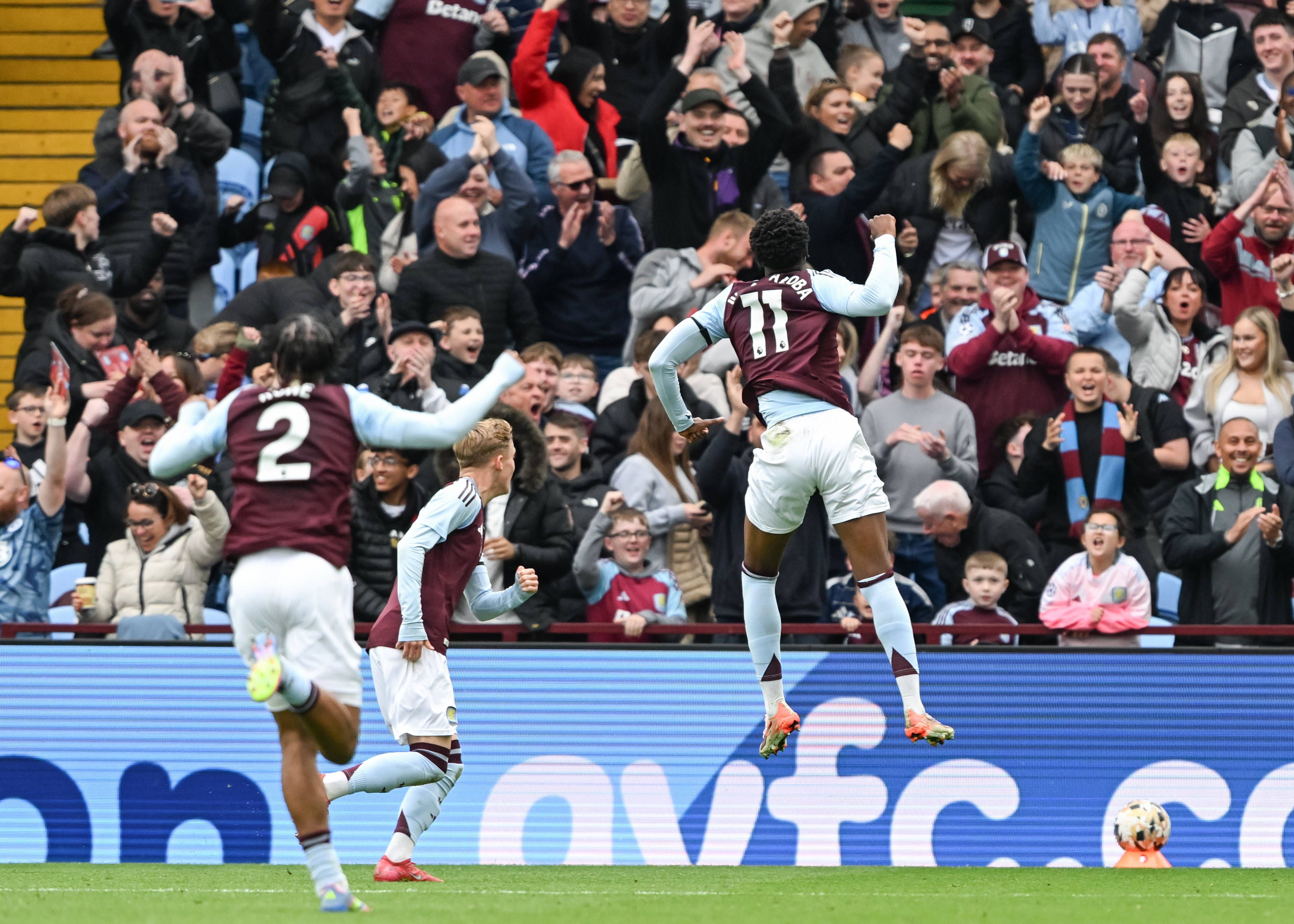 Jamaldeen Jimoh-Aloba of Aston Villa celebrates scoring his sides third goal during the Aston Villa U18 vs Manchester City U18