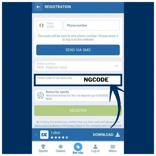 1xBet registration promo code