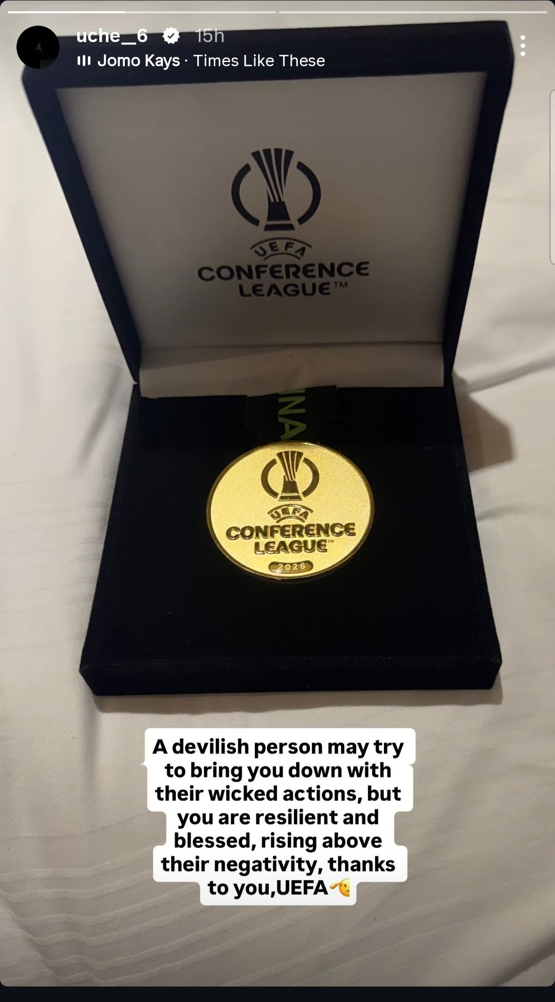 Christantus Uche Flaunts Europa League medal on social media