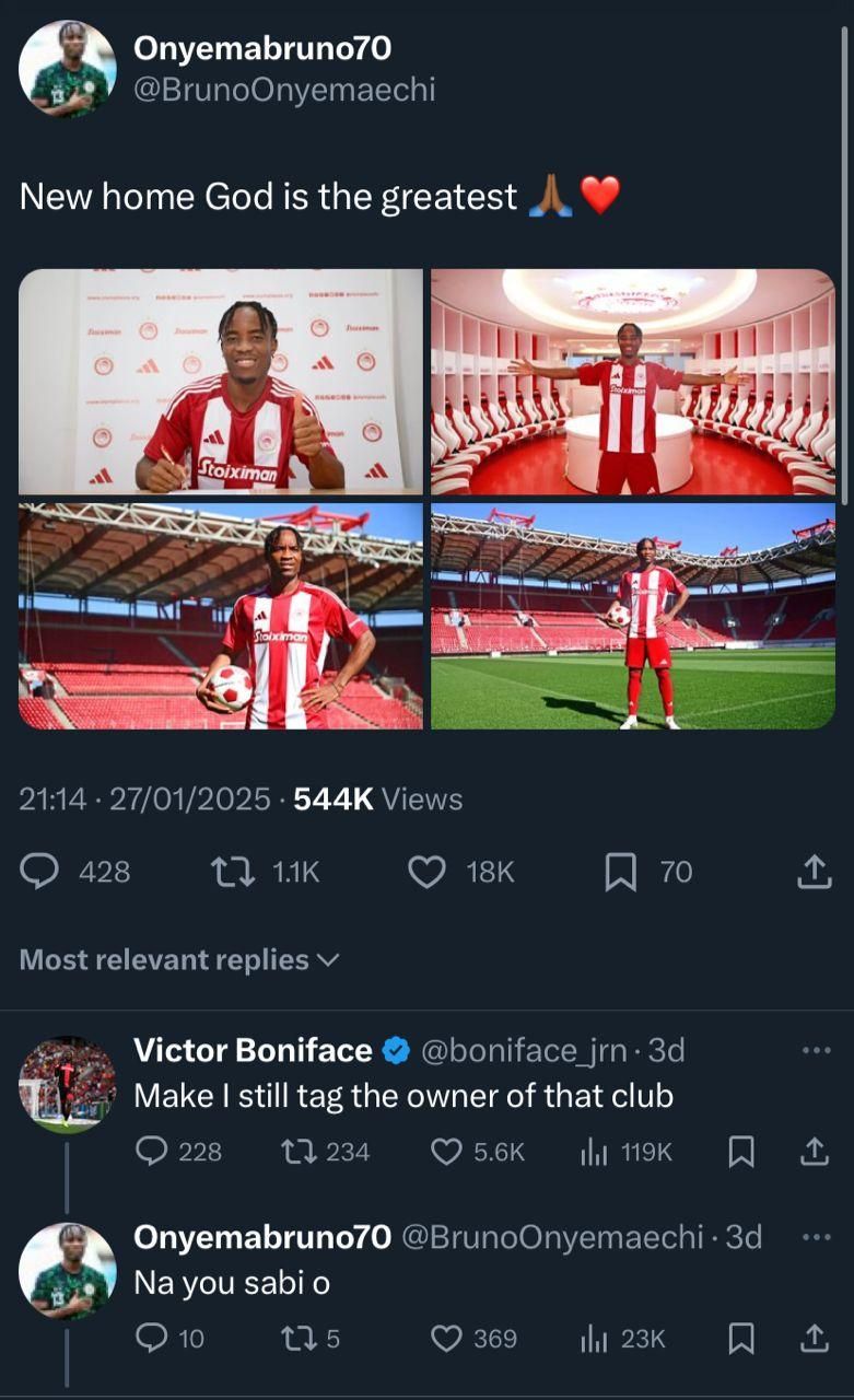 Victor Boniface teases Bruno Onyemaechi