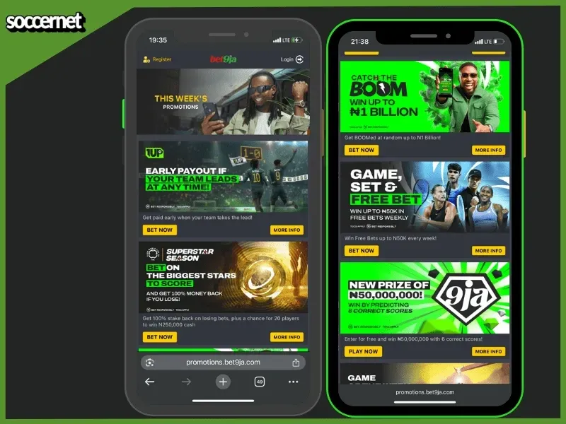 Bet9ja review of the promotions on mobile screen