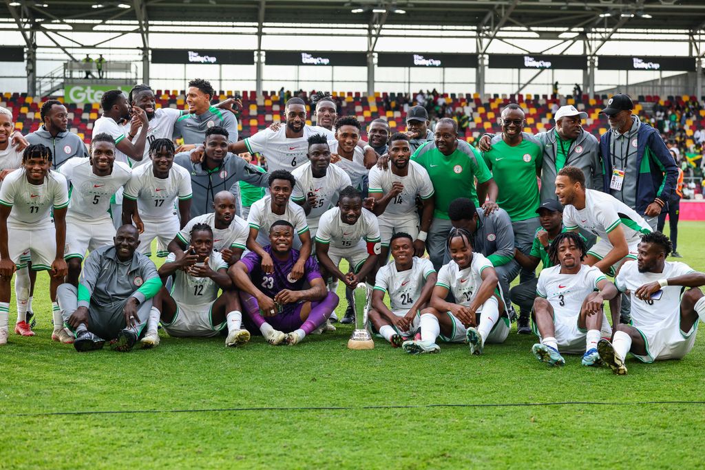 Nigeria celebrate winning the Unity Cup during the Unity Cup Final, London 2025 match between Jamaica and Nigeria at Gtech Community Stadium in Brentford