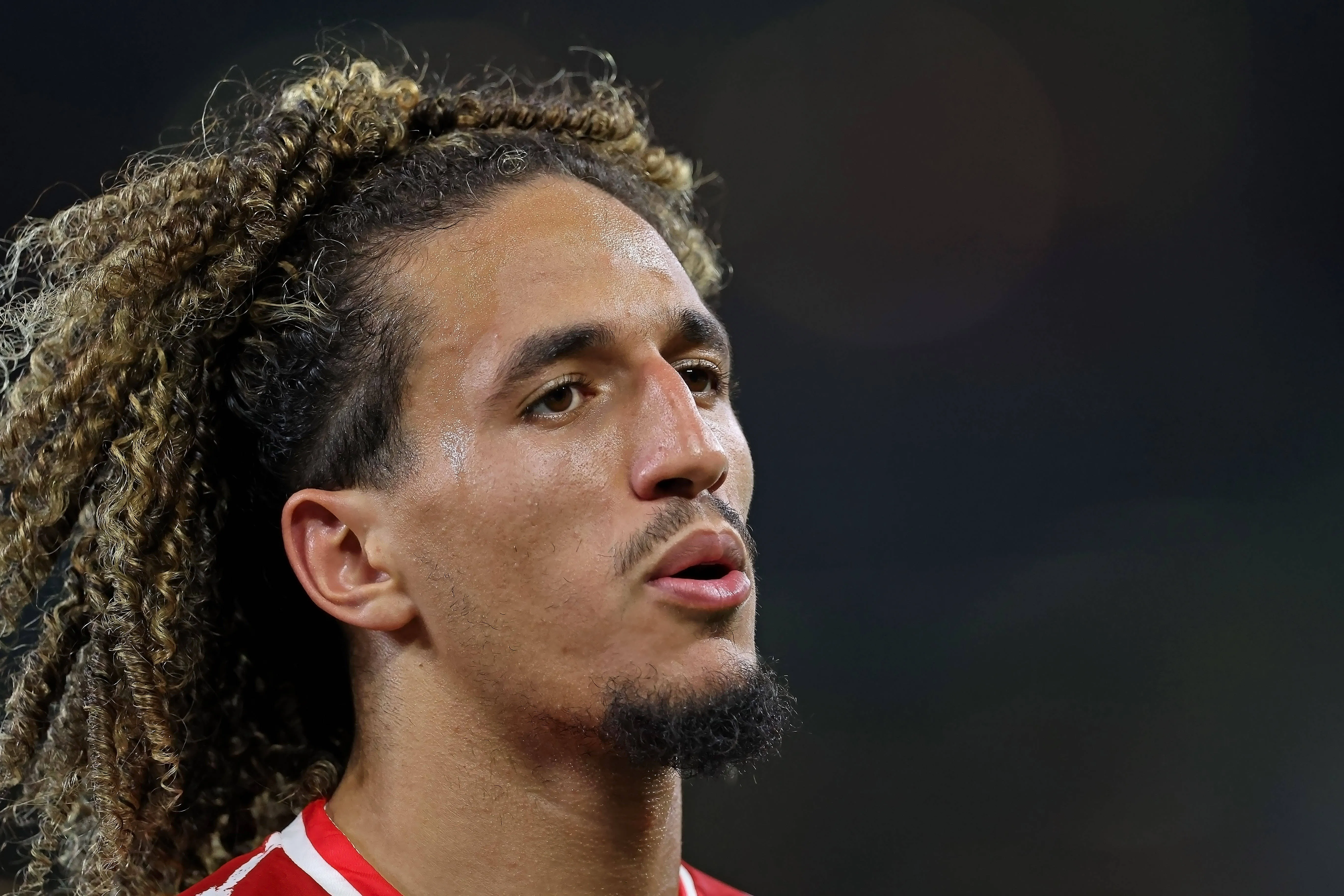 Hannibal Mejbri of Tunisia looks on in their FIFA World Cup loss to Sweden
