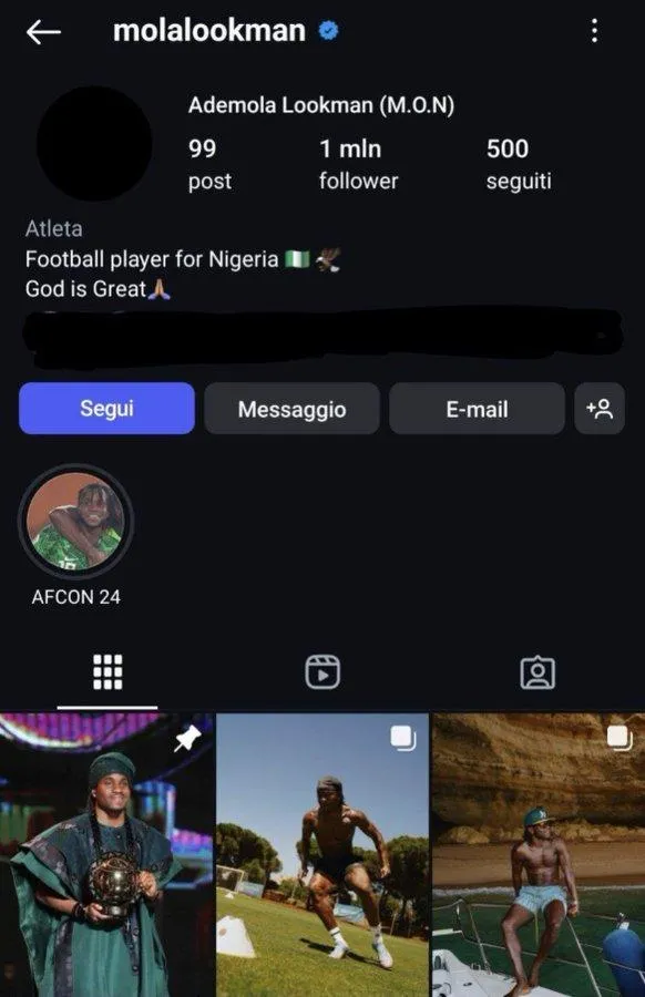 Ademola Lookman's IG page