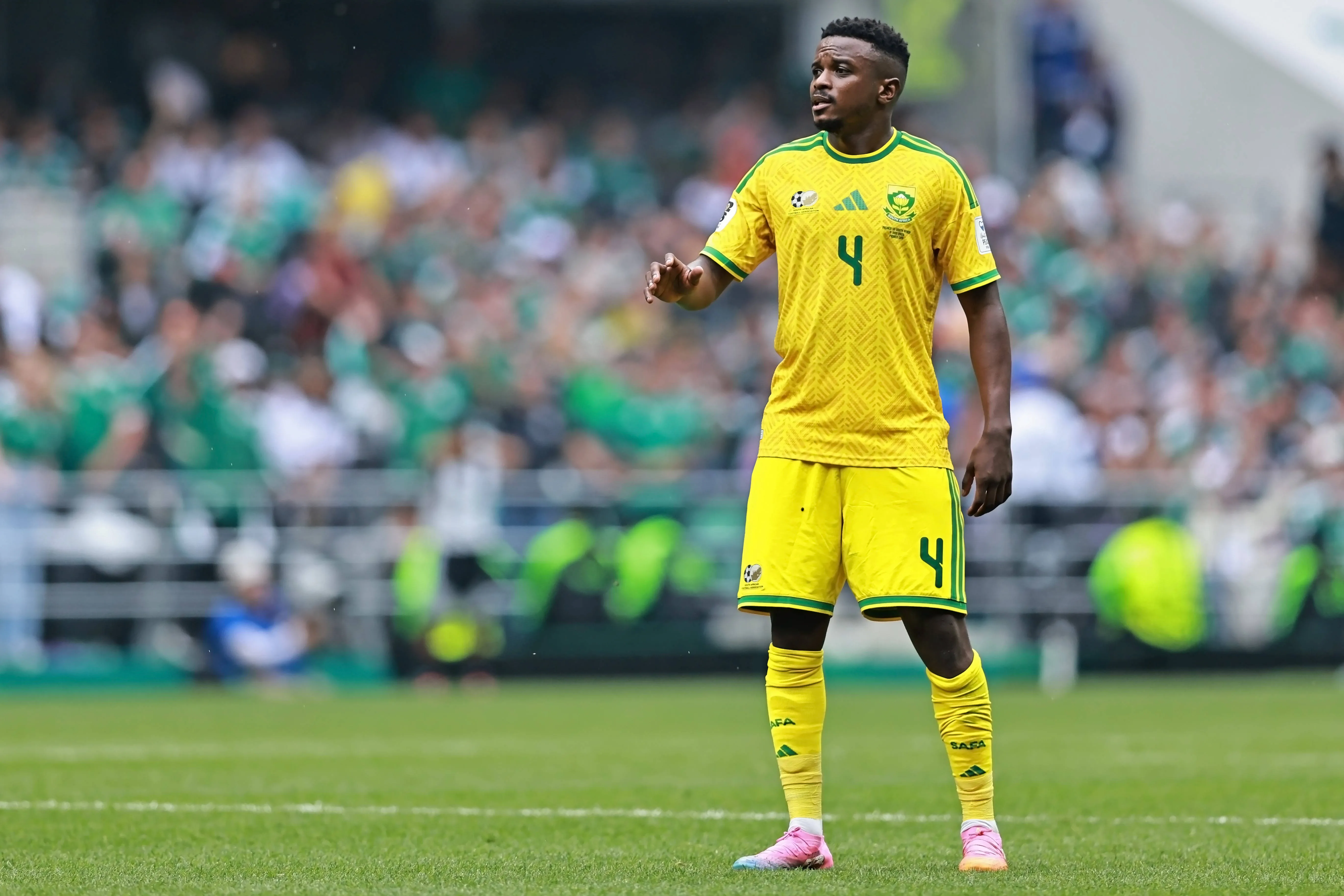 Teboho Mokoena gestures during the 2026 FIFA World Cup match between Mexico and South Africa