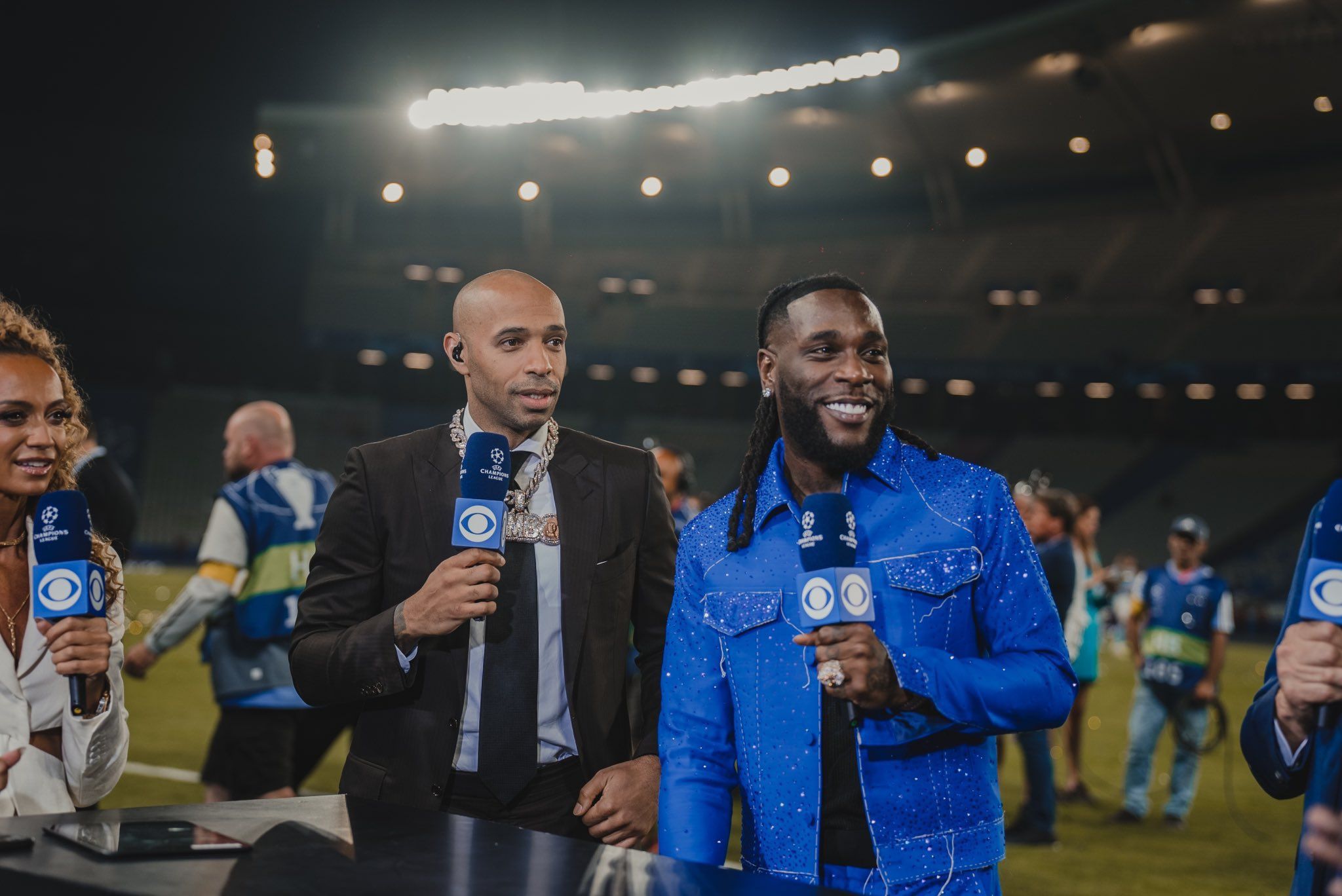 Burna Boy alongside Thierry Henry, Kate Abdo