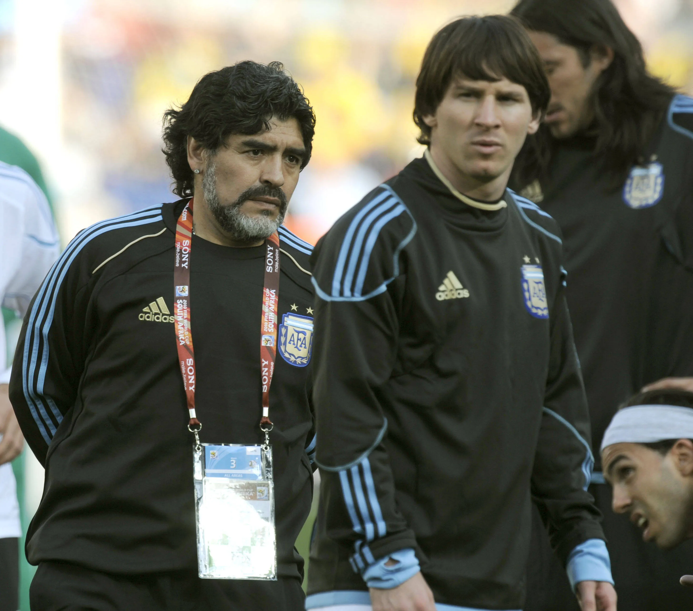 A picture of Lionel Messi and Diego Maradona for Argentina