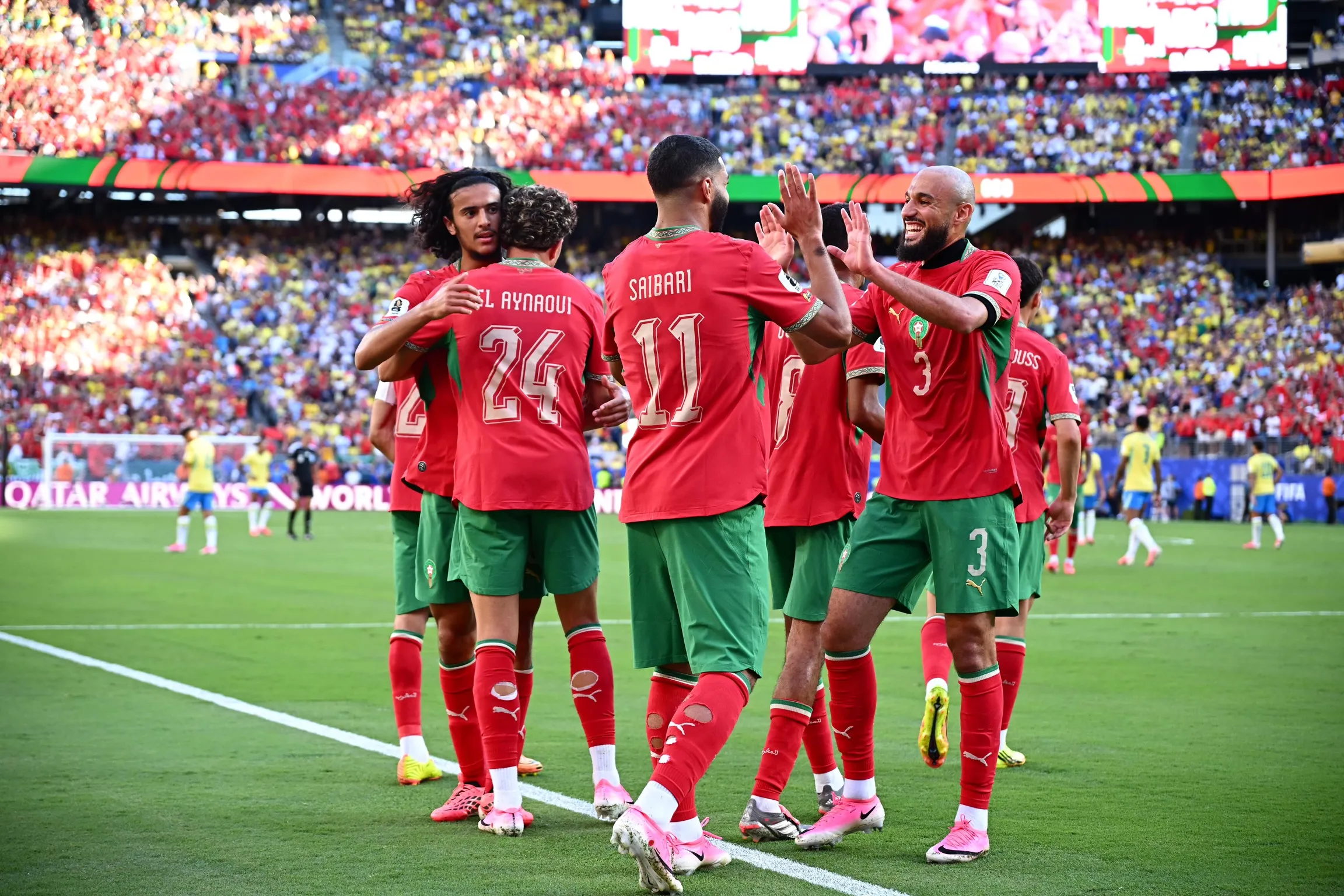 Ismael Saibari celebrates with Morocco teammates