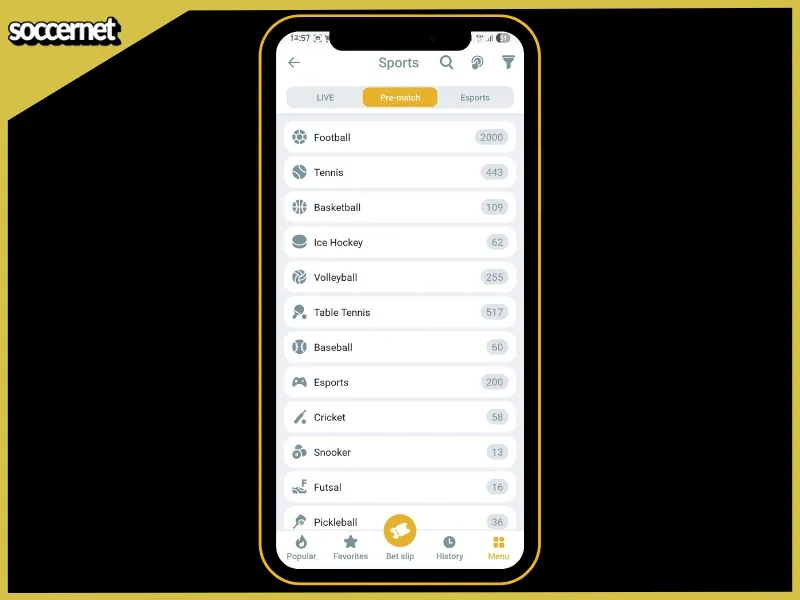 Melbet app sportsbetting options and sports listed.