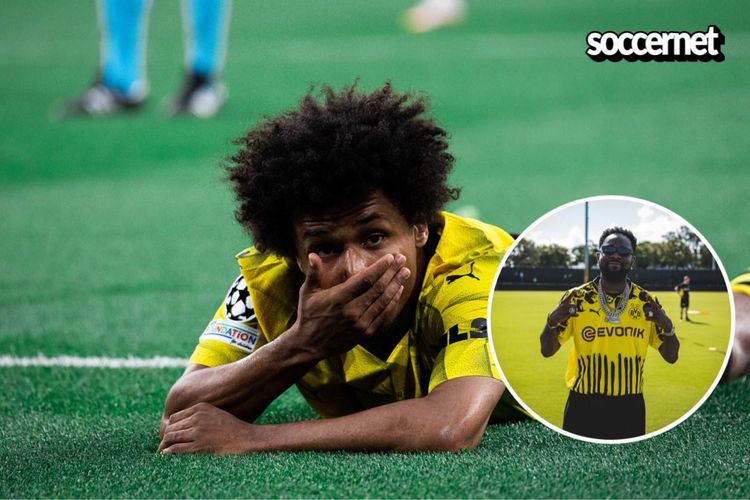 Club World Cup: Nigerian afrobeats star poses with Dortmund’s Karim Adeyemi