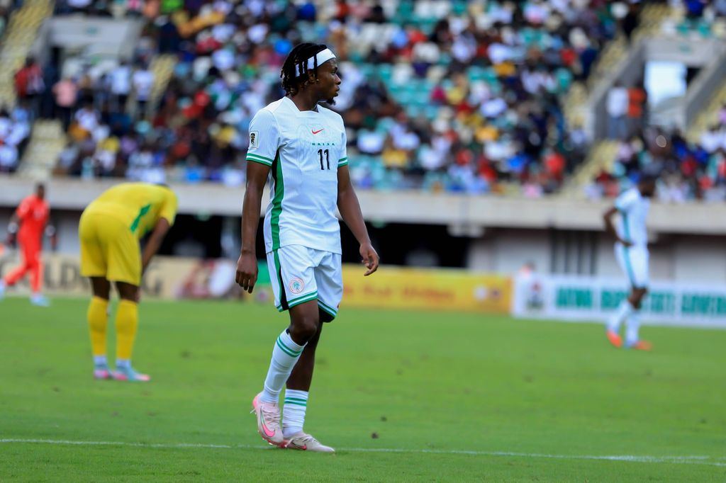 Samuel Chukwueze of Nigeria during the 2026 FIFA World Cup qualifier match between Super Eagles of Nigeria and Benin Republic at Godwill Akpabio Stadium on October 14, 2025 in Uyo, Nigeria