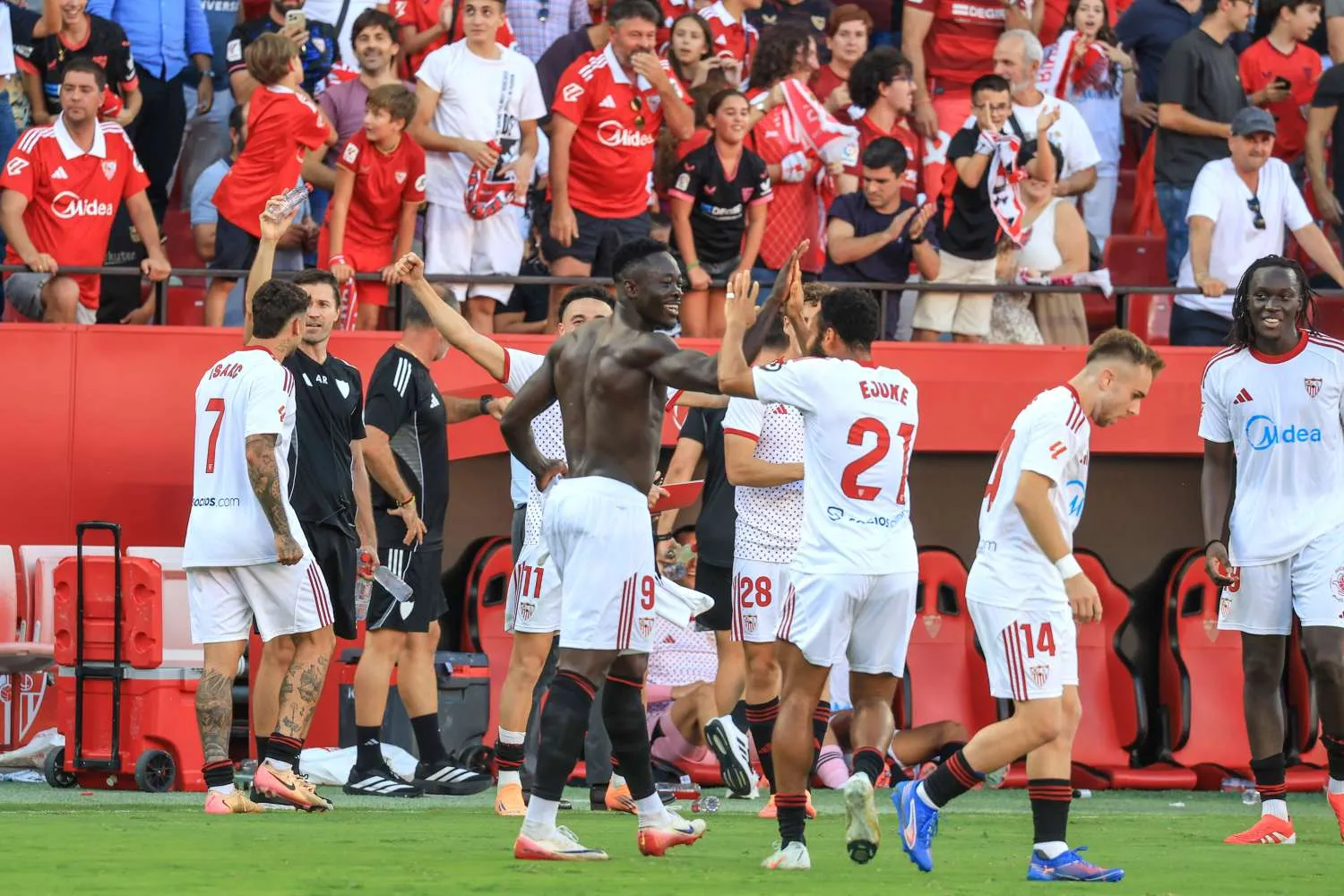 Sevilla players Akor Adams, Chidera Ejuke