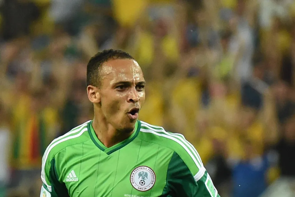 Peter Osaze Odemwingie celebrates the goal during a Group F match between Nigeria and Bosnia and Herzegovina of 2014 FIFA World Cup at the Arena Pantanal Stadium in Cuiaba, Brazil, on June 21, 2014
