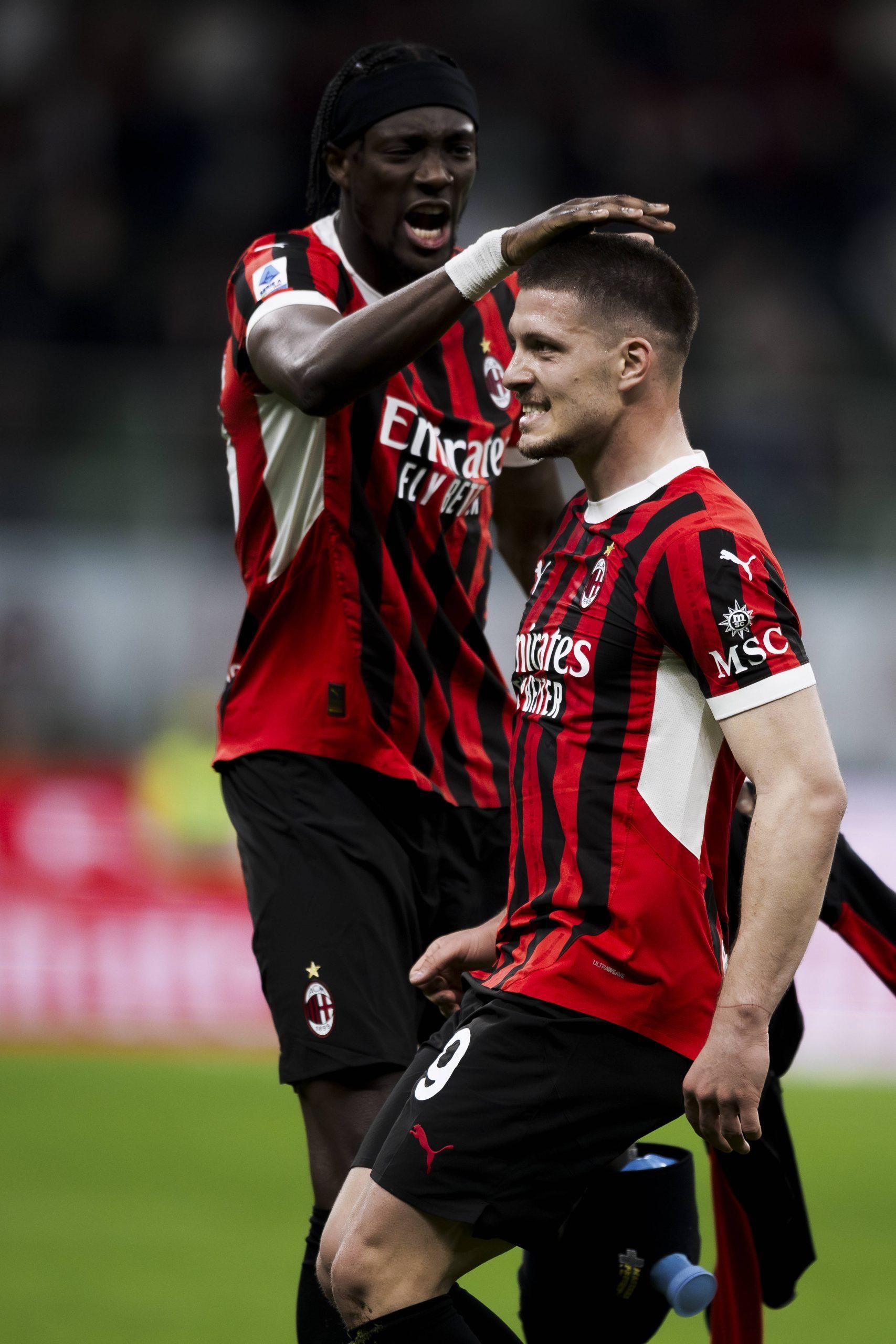 Serie A Luka Jovic of AC Milan celebrates with Tammy Abraham of AC Milan