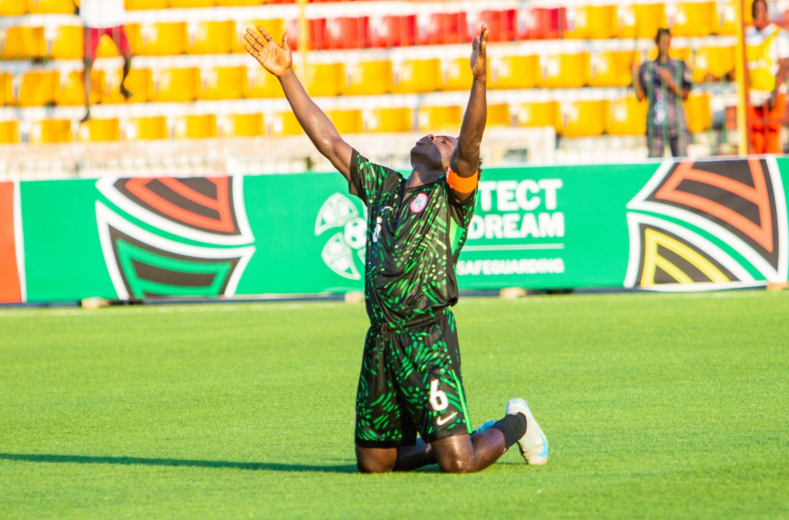 Daniel Bameyi celebrating a win for the Flying Eagles