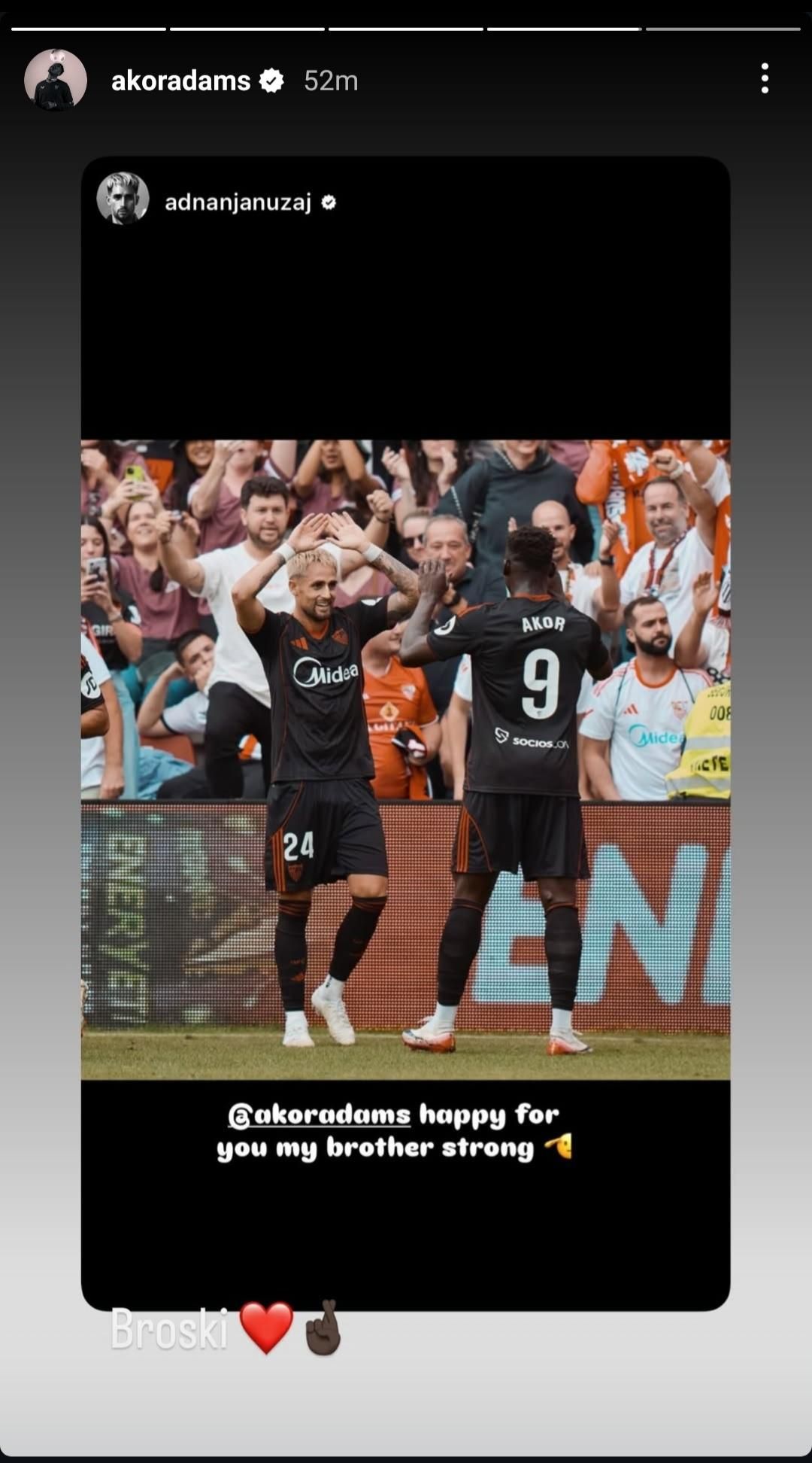 Adnan Januzaj congratulates Akor Adams