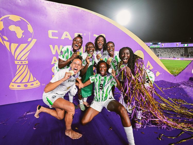 Super Falcons players celebrating WAFCON 2024 title