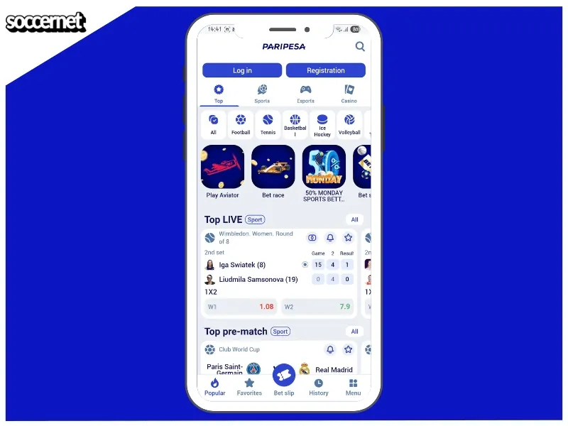 Paripesa betting interface on the app.