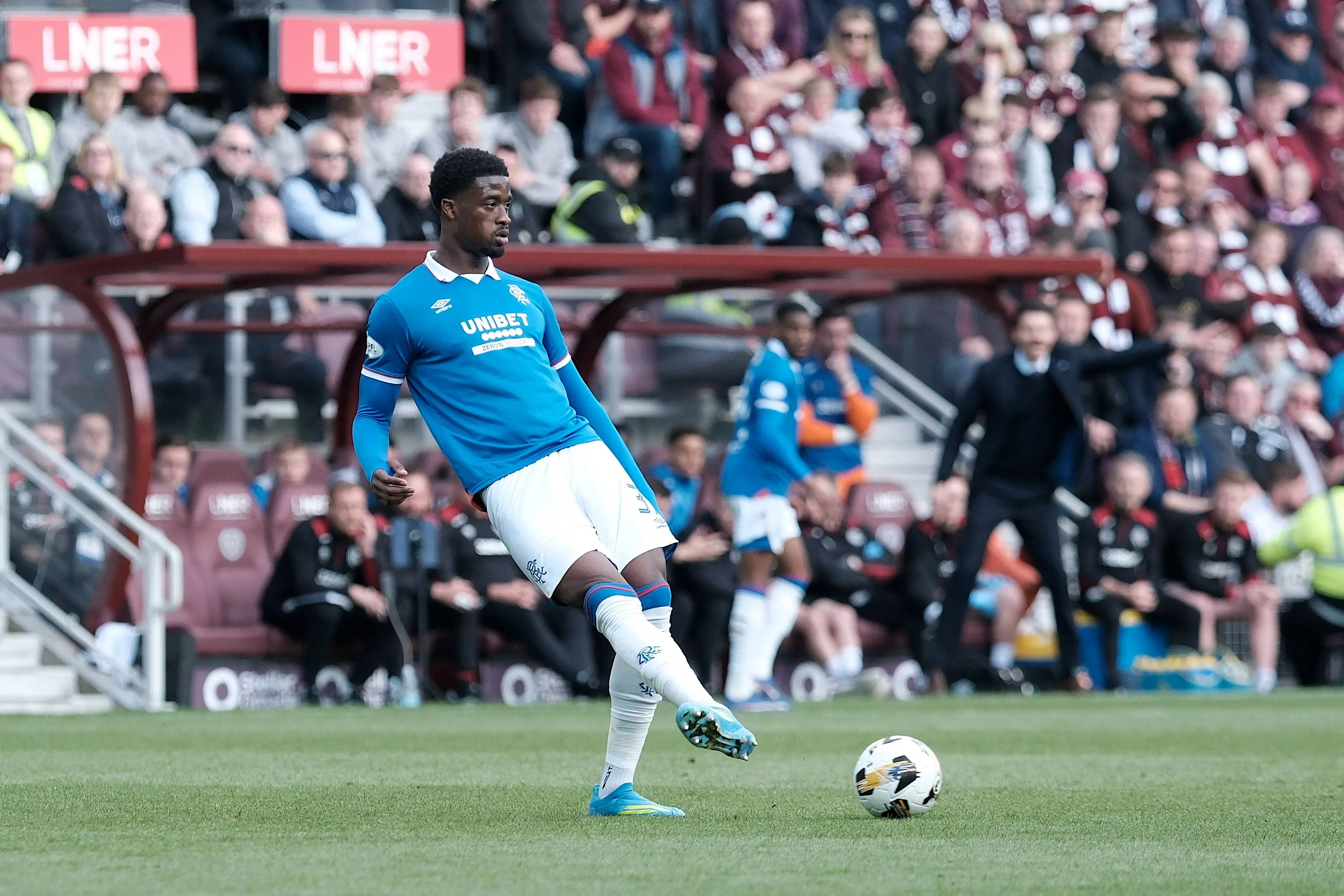 Emmanuel Fernandez of Rangers arrives Edinburgh Tynecastle Park