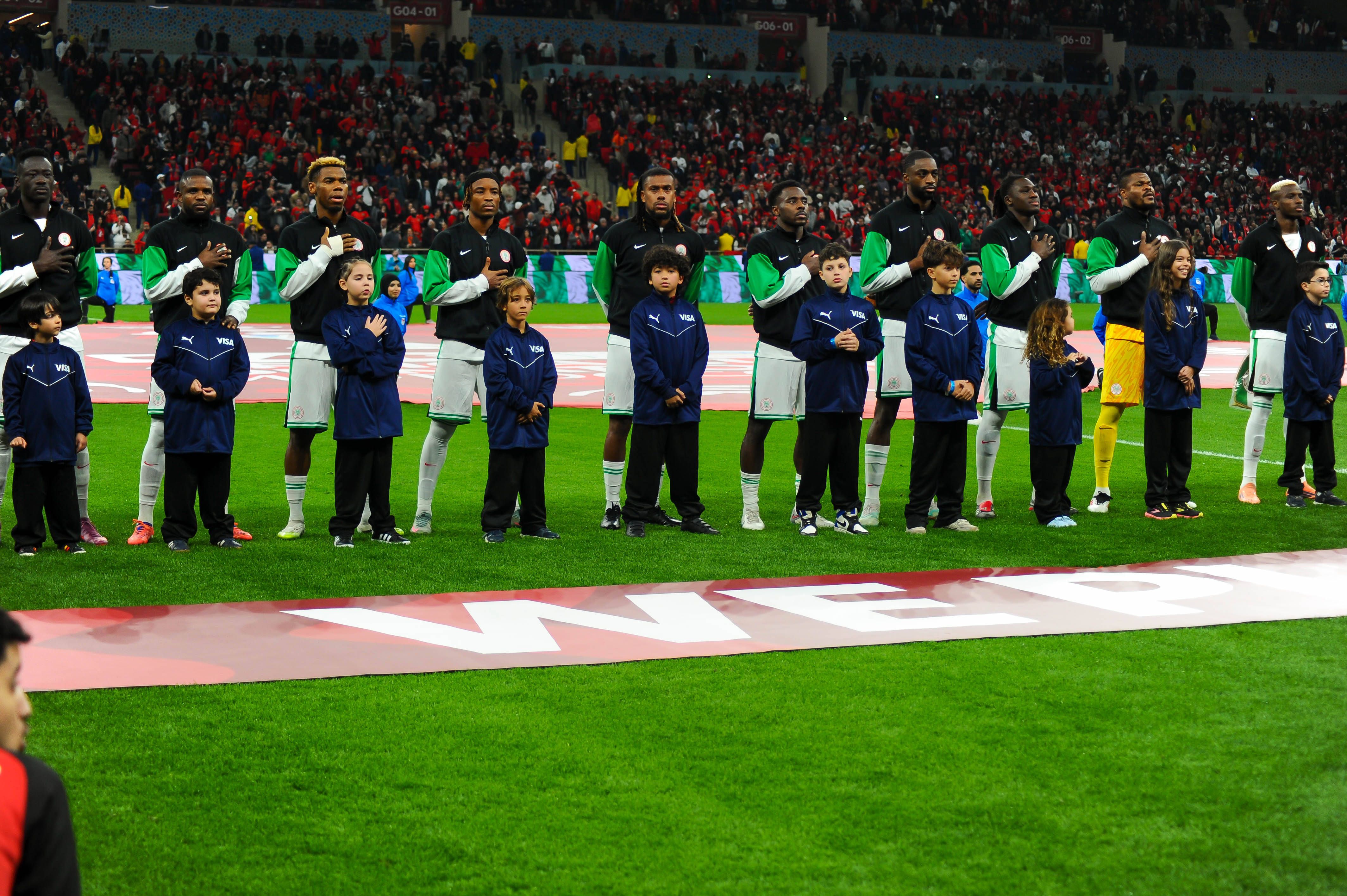 Super Eagles stars Stanley Nwabali, Bright Osayi Samuel, Semi Ajayi, Calvin Bassey, Bruno Onyemaechi, Frank Onyeka, Raphael Onyedika, Alex Iwobi, Ademola Lookman, Akor Adams, Victor Osimhen