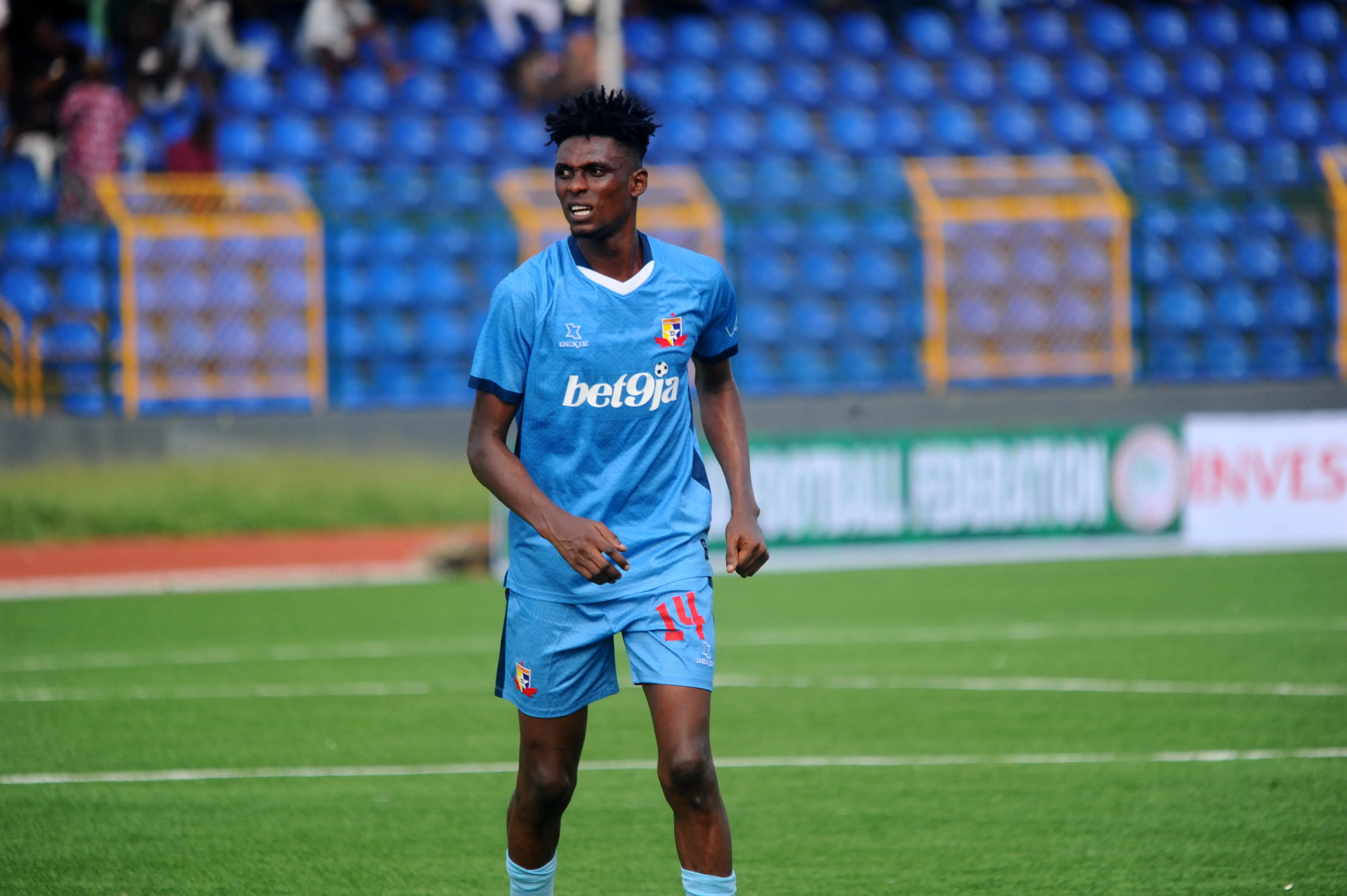 Oyowah Alex of Remo during the Nigeria Premier Football League match between Remo Stars and Warri Wolves at MKO Abiola Stadium on September 8, 2025 in Abeokuta, Nigeria.