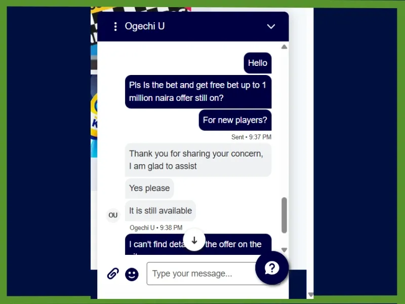 BetKing live chat confirm availability of the new player offer.